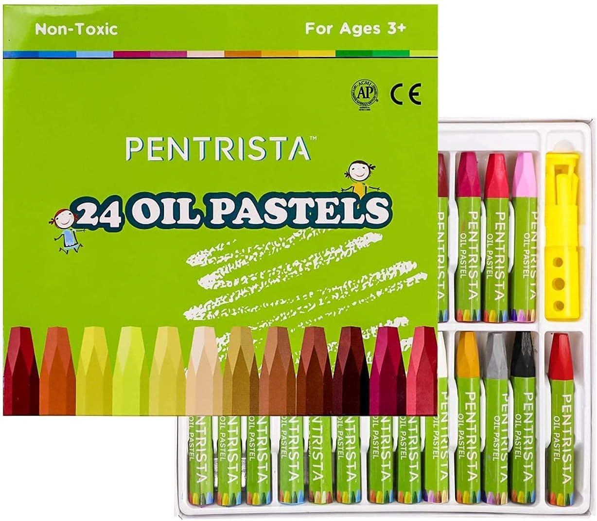 PENTRISTA Oil Pastels 24+1 Assorted Colors+1 Sharpener and 1 Pastel Holder  Oil Pastels for Kids Indoor Activities At Home Non-Toxic Oil Pastel Crayons  for Artist Students Smooth Painting and Drawing 24 Colors