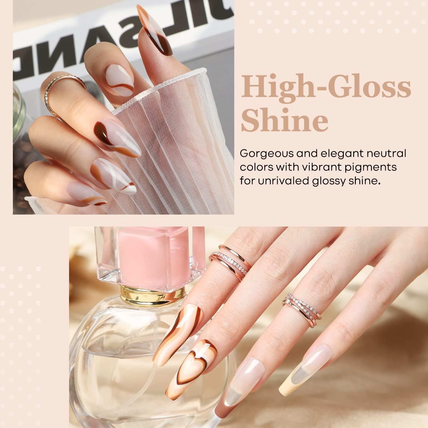 6+ Going Nude Brown Gel Polish Set With Base, Glossy & Matte Top