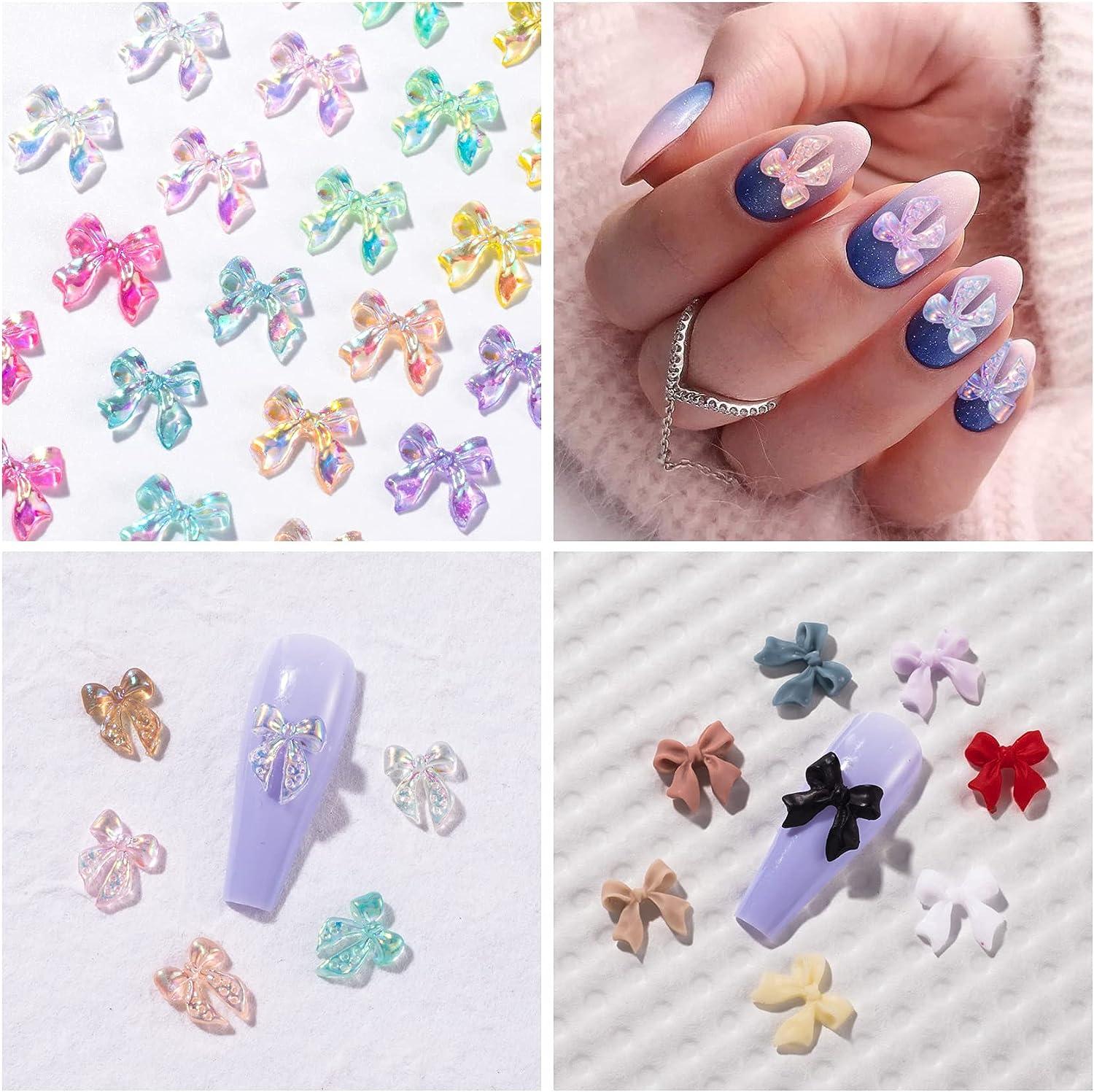Butterfly Bow Nail Charms 140 Pcs 3D Nail Charms for Acrylic Resin Nails  DIY Manicure Tips Decoration