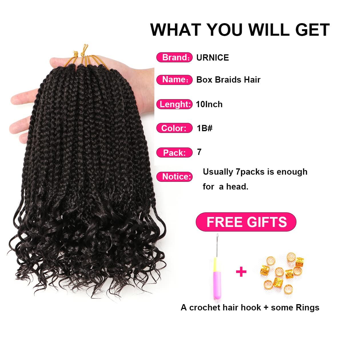 7 Packs Crochet Box Braids Curly Ends 10 Inch Crochet Braids Box Braid  Crochet Hair for Black Women (10 Inch 2) 10 Inch 2