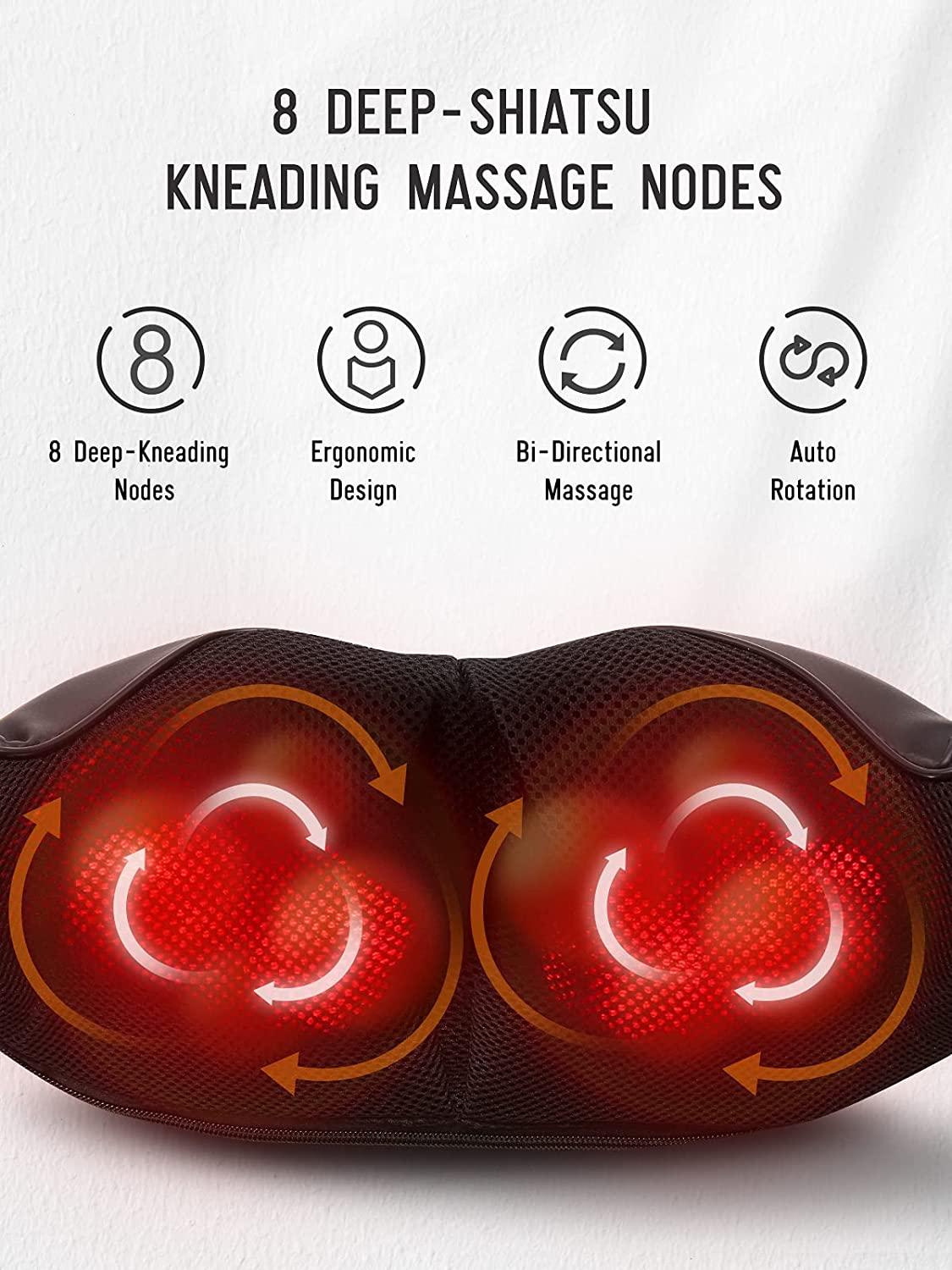Shiatsu Back Neck and Shoulder Massager with Adjustable Heat and Speed, 8  Nodes Electric Deep Tissue
