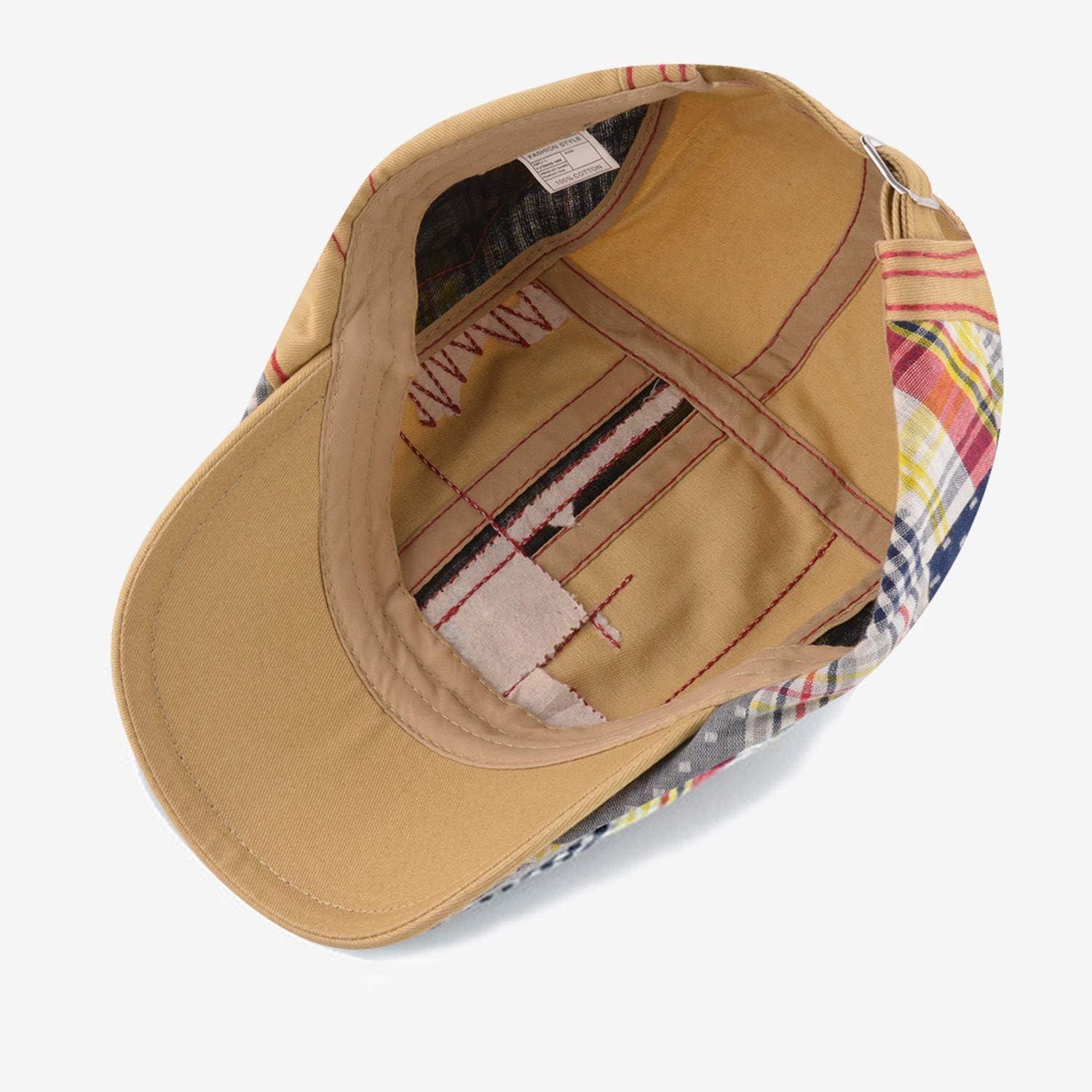 M MOACC Men Beret Hat Cotton Buckle Adjustable Newsboy Hats Cabbie Gatsby Cap  Hat-t1-beige(red Line)