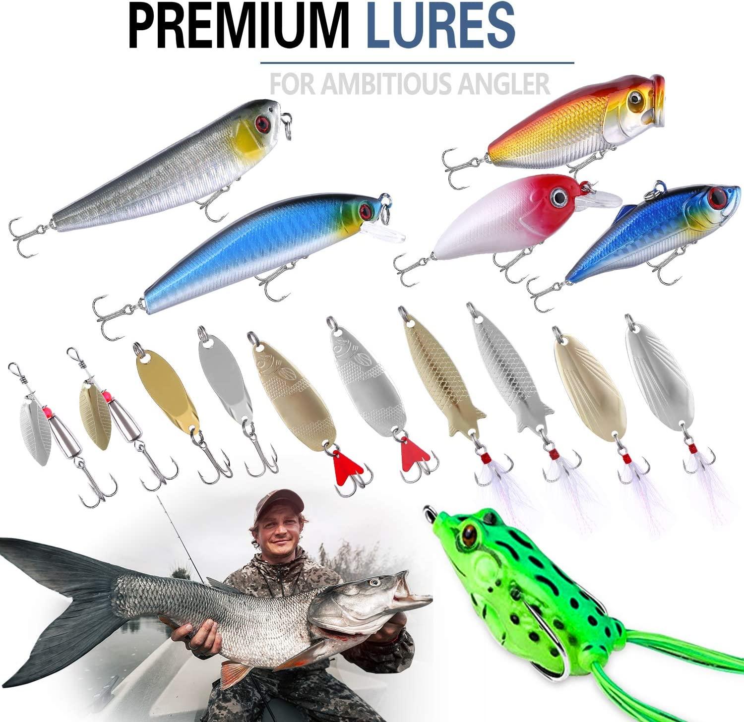 PLUSINNO Fishing Lures Baits Tackle Including Crankbaits, Spinnerbaits,  Plastic Worms, Jigs, Topwater Lures, Tackle Box and More Fishing Gear Lures  Kit Set,Fish…