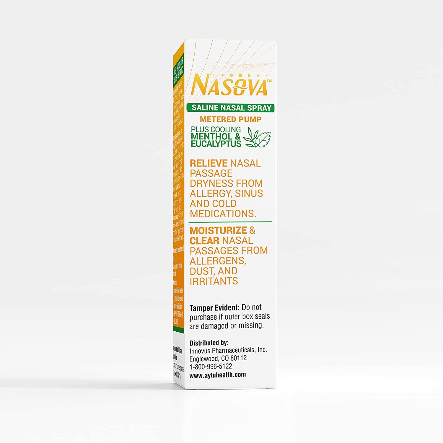 Nasova Saline Spray with Menthol and Eucalyptus (0.5 Ounce) Moisturizing,  Cooling Spray for Nasal Dryness Relief, Clear Nasal Passages from  Allergens, Dust, and Irritants