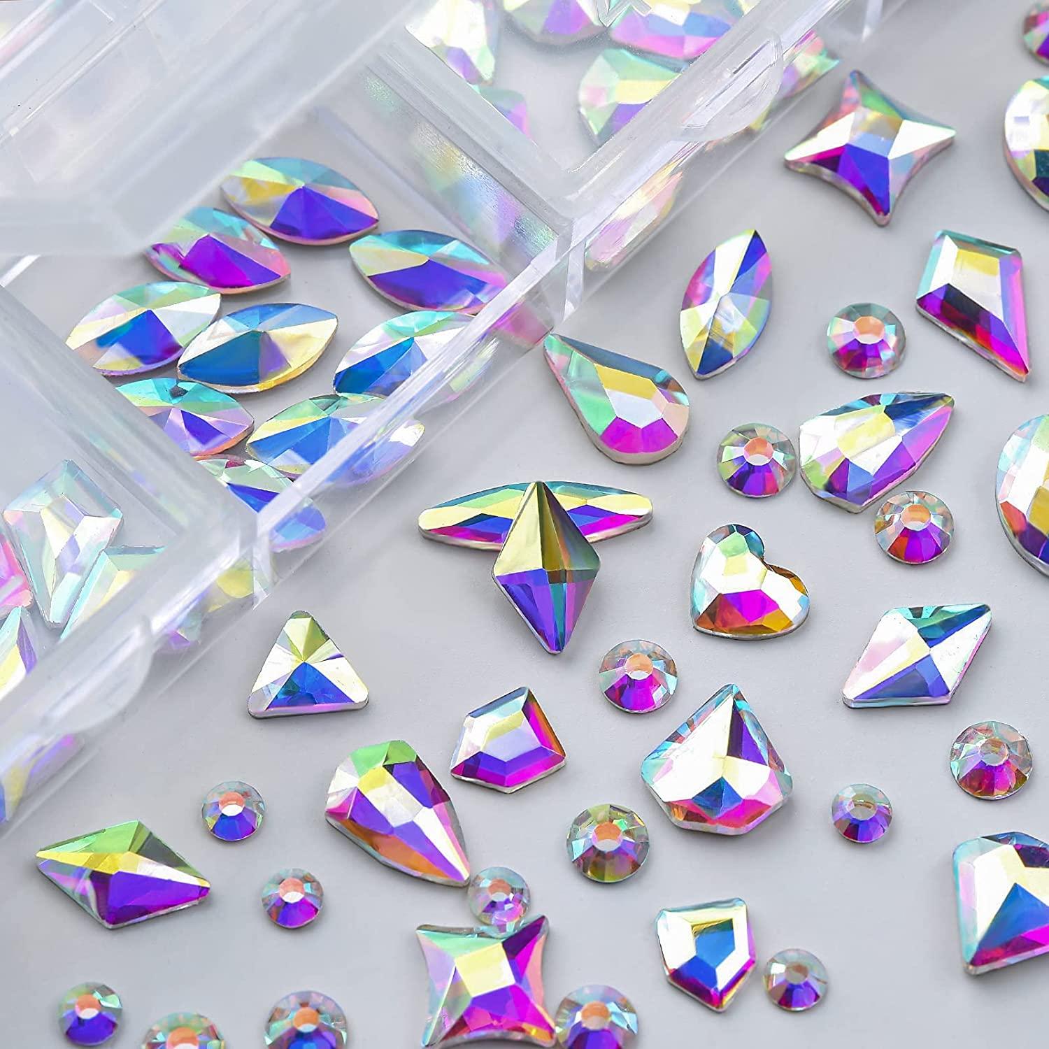 Nail Art Rhinestones Kit Crystal Glass Rhinestone Flatback Gems and Multi  Shapes Mix Sizes Gems (120 + 1450 Pcs) with glue gel