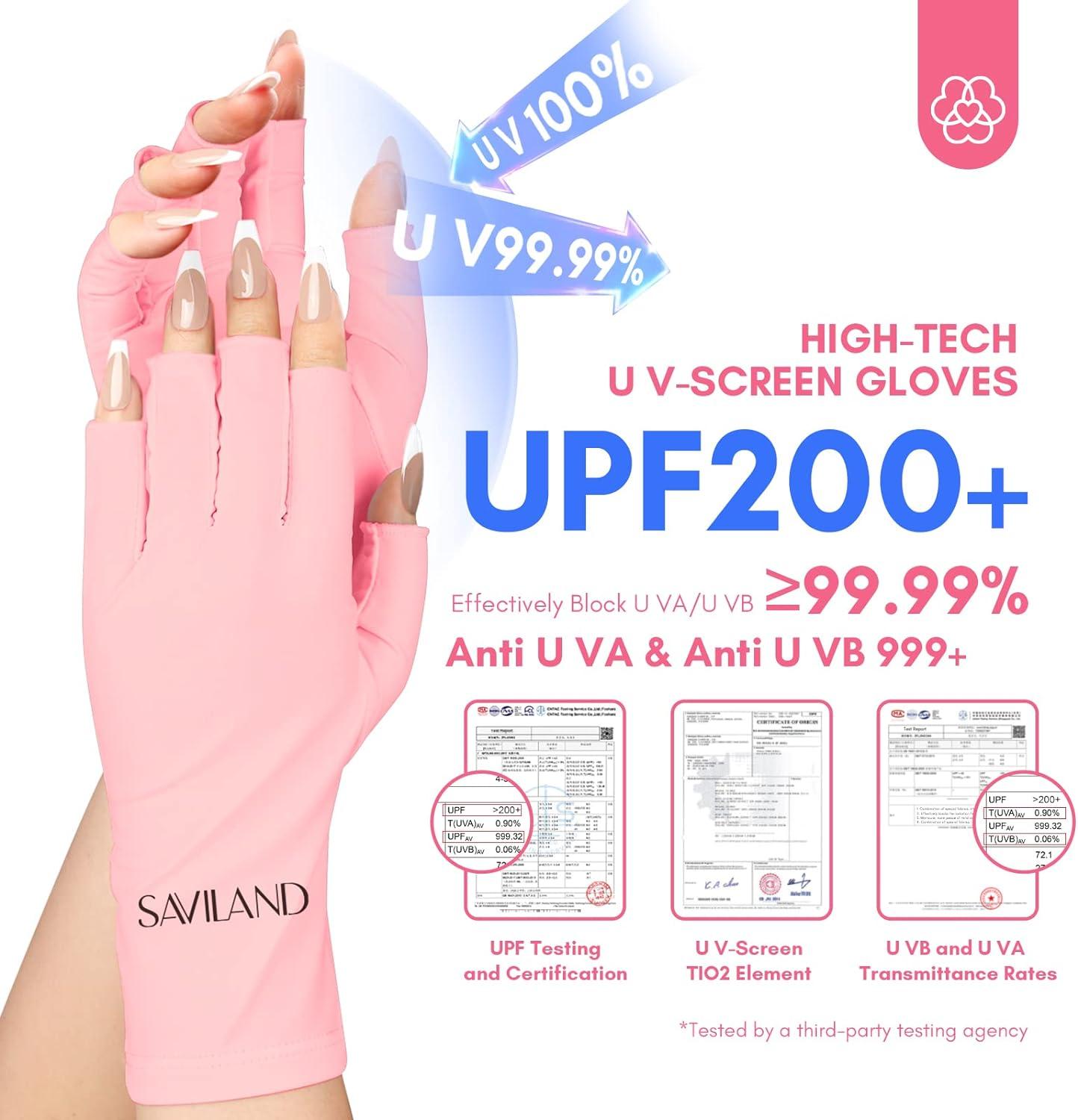 Saviland UV Glove for Nail Lamp - 2 Pairs Lace UPF60+ Professional UV  Protection Gloves for Manicures, Fingerless UV Light Gloves for Anti UV  Glove