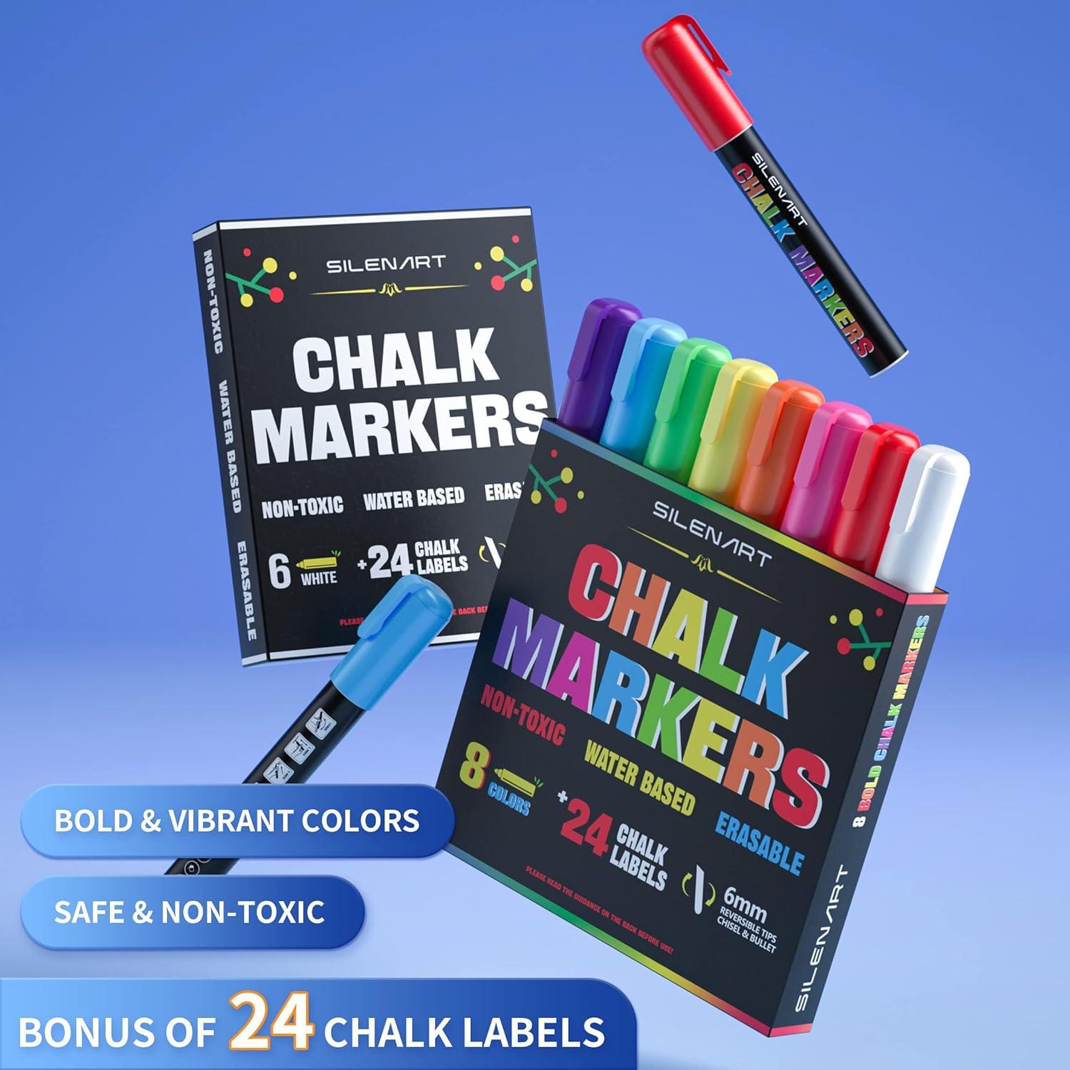 SILENART Chalk Markers for Chalkboard, Fine Tips, Liquid Erasable Neon  Chalk Marker for Kids, for Signs Labels Menu Board Window Glass - 12 Pack