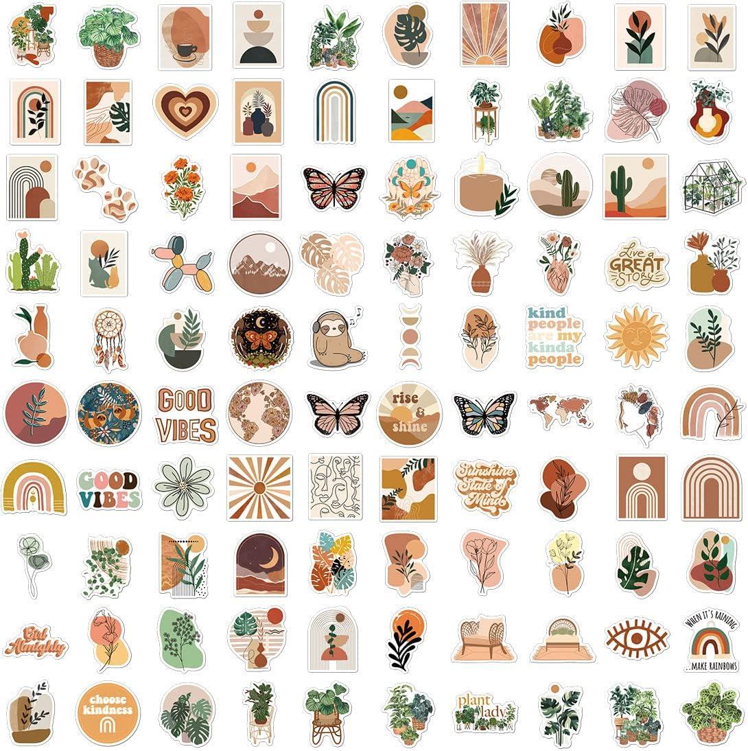 ANERZA 200 PCS Aesthetic Boho Stickers Cute Vinyl Waterproof Stickers for  Water Bottles Laptop Phone Journaling Scrapbook Junk Journal Small Business  Supplies Plant Sticker Packs for Adults Teens