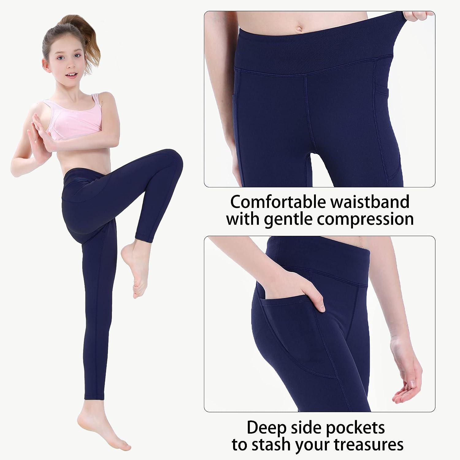 Little Big Child Girls High Waist Sports Dance Leggings Compression Tights  Pants 