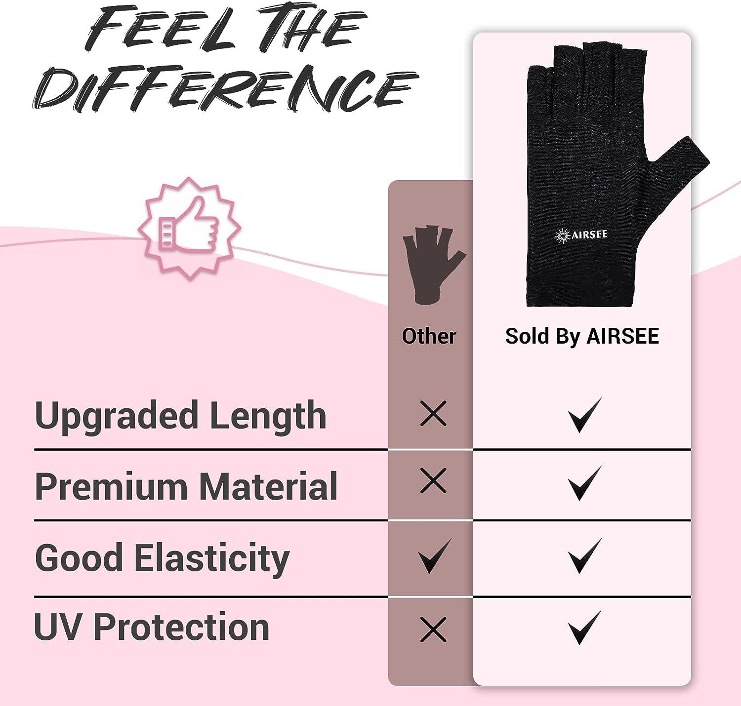 AIRSEE UV Gloves for Nail Lamp,Professional UPF50+ UV Protection Gloves for  Manicures Nail Art,Fingerless Gloves That Shield Skin from The Sun and