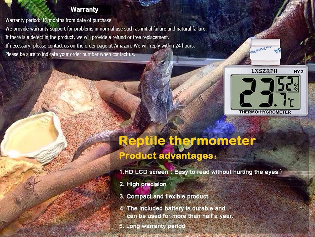 GXSTWU Reptile Hygrometer Thermometer LCD Display Digital Reptile Tank  Hygrometer Thermometer with Hook Temperature Humidity Meter