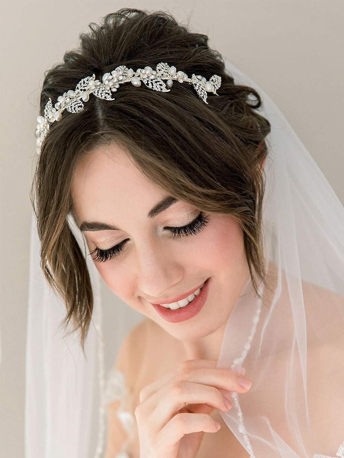 SWEETV Silver Bridal Headband Crystal Wedding Headpieces for Bride Pearl  Hair Vine Wedding Hair Accessories for Flower Girl Bridesmaid 