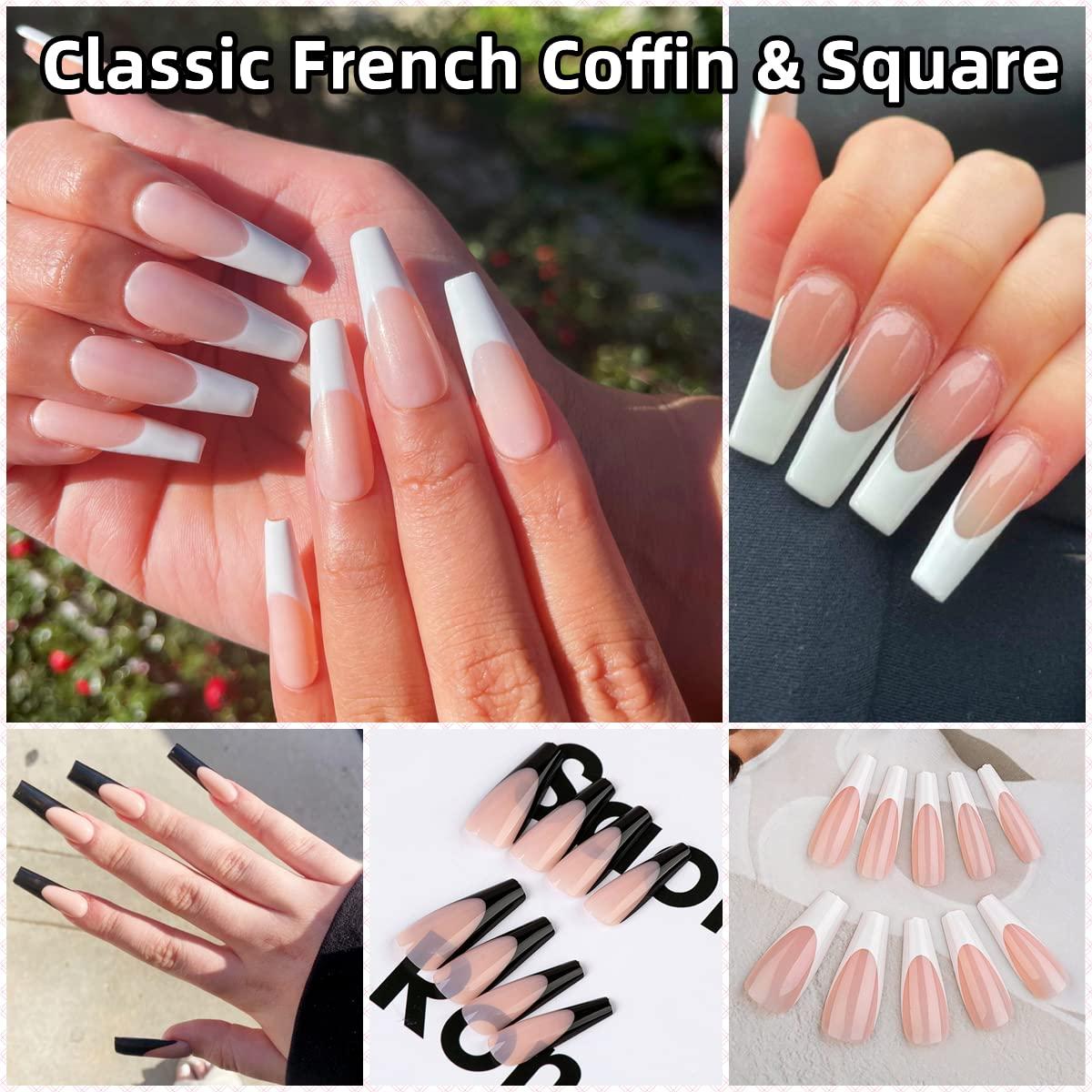 Amazon.com: 24pcs Long Square Fake Nails Nude White French Tip Press On  Nails Full Cover Glossy Gel False Nail Art Manicure for Women : Beauty &  Personal Care