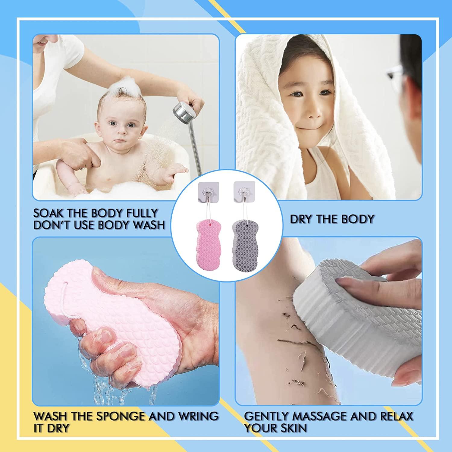 Qweryboo 3 Pcs Exfoliating Bath Sponge, Soft Spa Scrub Sponges for Shower, Dead  Skin Remover for Body for Adult Baby(Pink,Blue,Grey) 