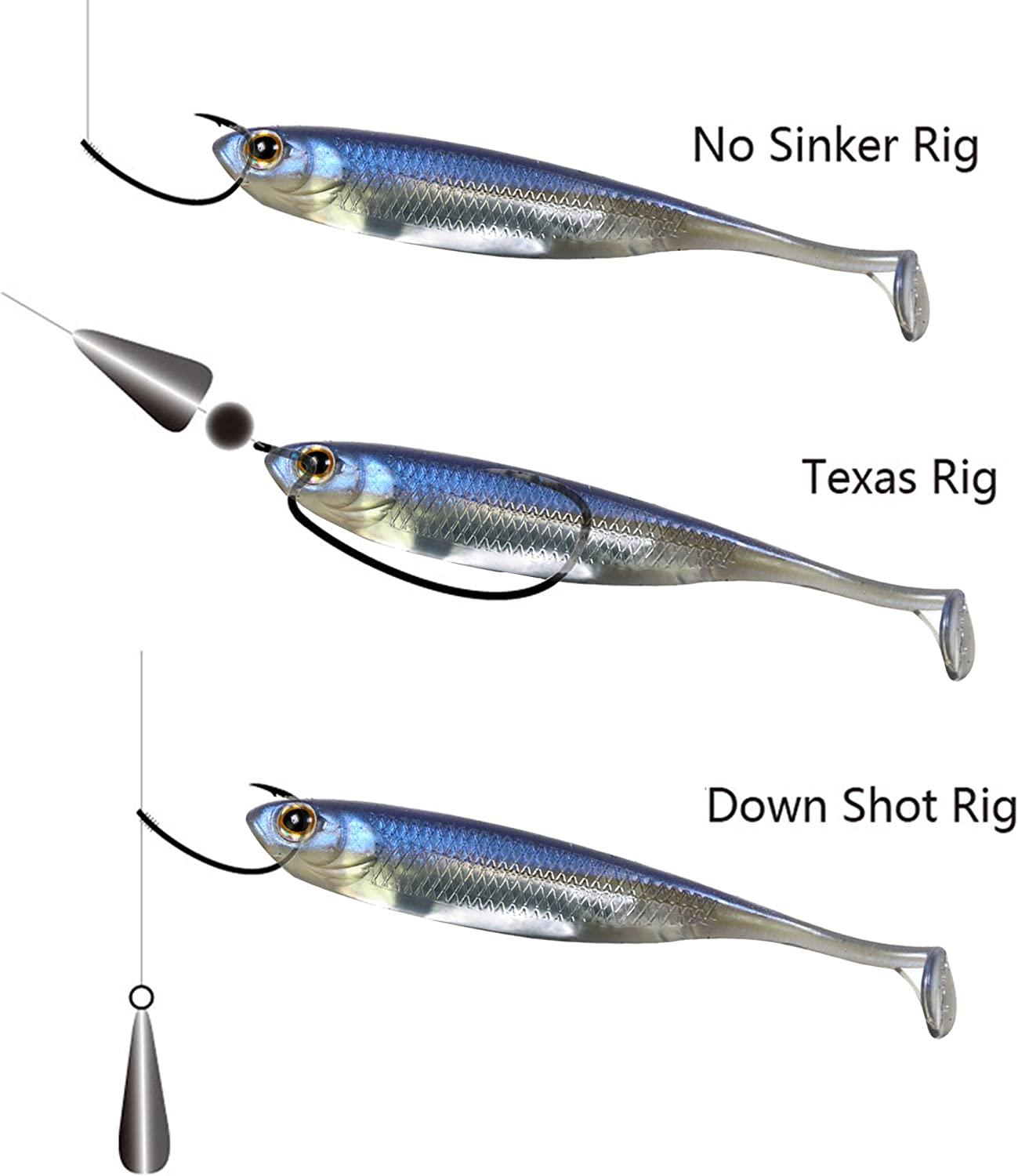 5 Swim Minnow Shad Paddle Tail Swimbait Trailer for A Rig 50 Pack Bulk Bag