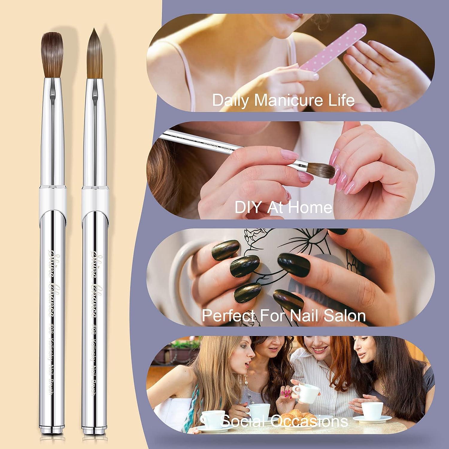 Shine Chance Acrylic Nail Art Brush Size 16, 100% Pure Kolinsky Hair Oval  Nail Brush for Acrylic Application, Professional Nail Extension Manicure  Tool Striping Nail Drawing Pen for DIY Home Salon 