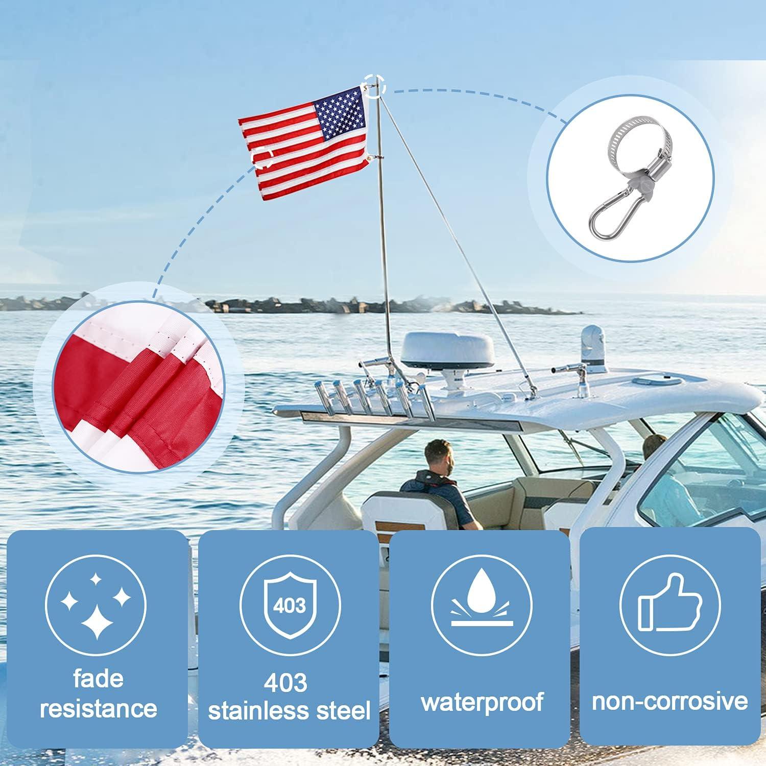 Affordura Boat Flag Boat American Flag for Boat with 4 American Boat Flag  Clips (0.08-1.4 in) US Boat Flags 12x 18 U.S. 50 Stars Sewn Individually 2  Brass Grommets 12*18 inch