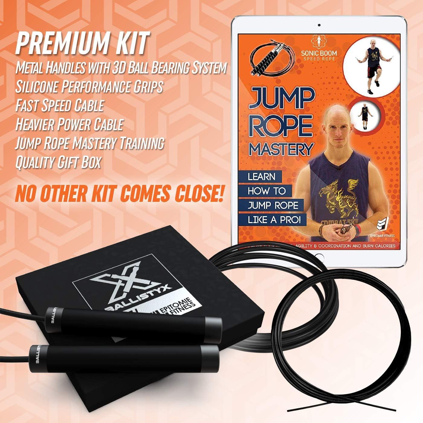 Ballistyx Jump Rope - Premium Speed Jump Rope with 360 Degree Spin, Steel  Handles, Silicone Grips and 2 x Adjustable Cables - for Crossfit, Gym &  Home