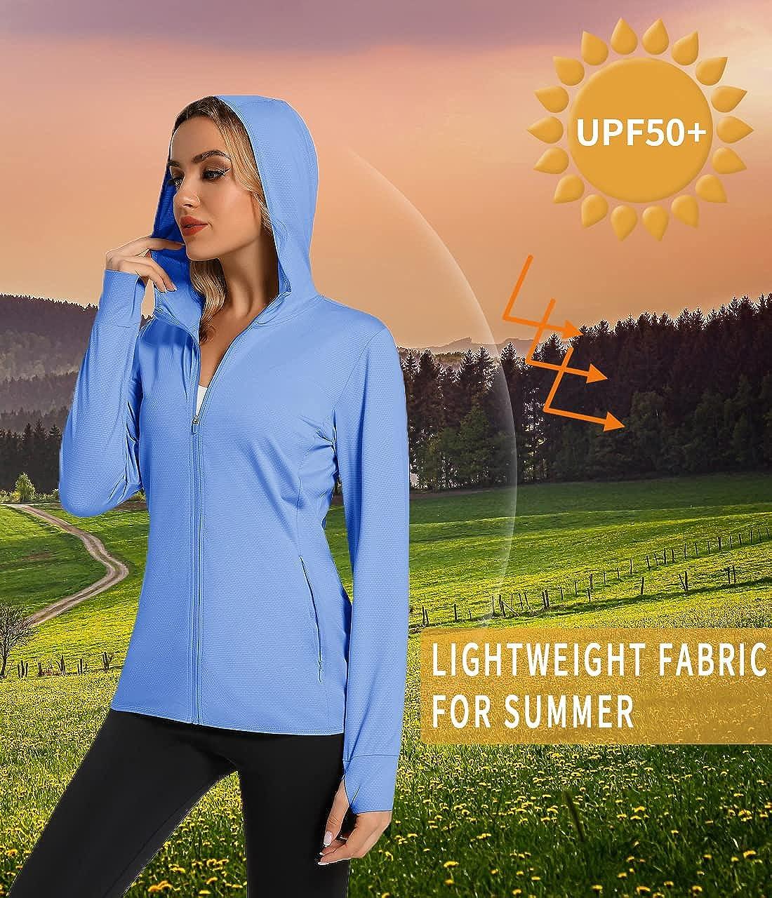 Women's Tops UPF 50+ Sun Long Sleeve Outdoor Cool Quick Dry Fishing Hiking Button Down Blouse Shirts for Women, Size: Large, Blue