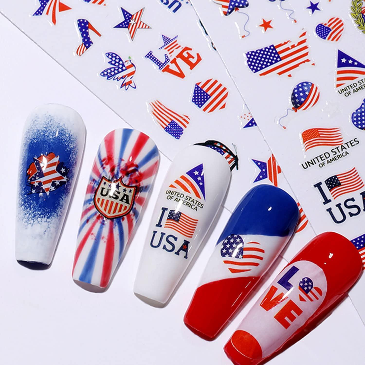 8 Sheets 4th of July Nail Stickers 3D Self-Adhesive American Independence  Day Parade Nail Decal Nail Art Decoration Supplies National Flag Star  Butterfly Heart Shape Design for Women Nail Art Accessories Parade