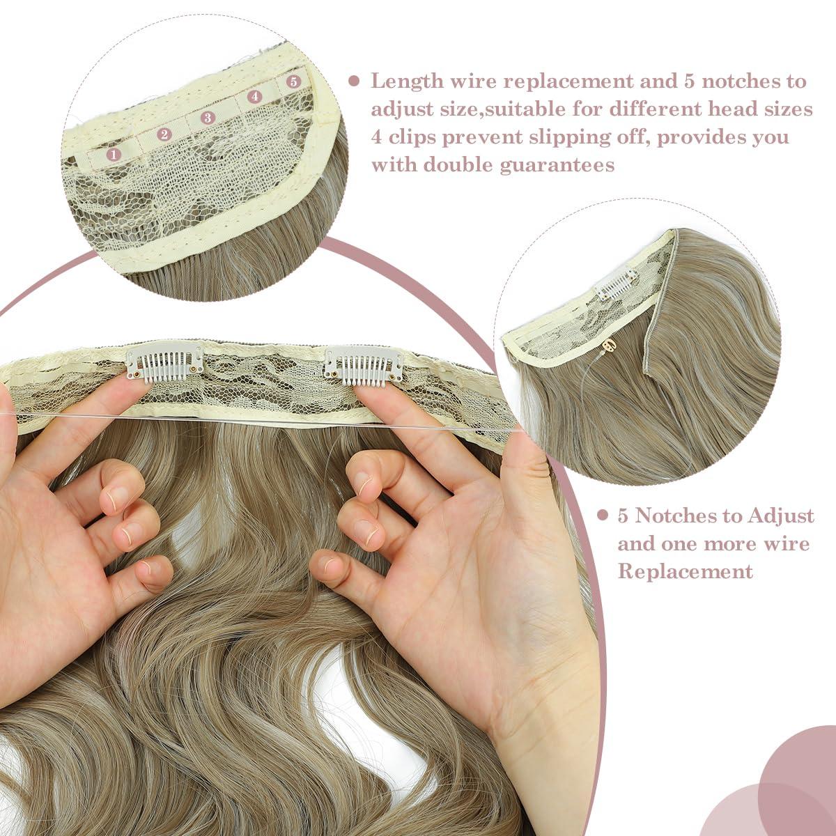 Hair Extensions Synthetic Invisible Wire Hair Extensions Bright Blonde  Highlights Long Clip in Wave Curly Secret Hairpiece for Women with  Transparent Fishing Line Stress-Free Adjustable Size 2 Secure Clips 16 Inch  16 Inc