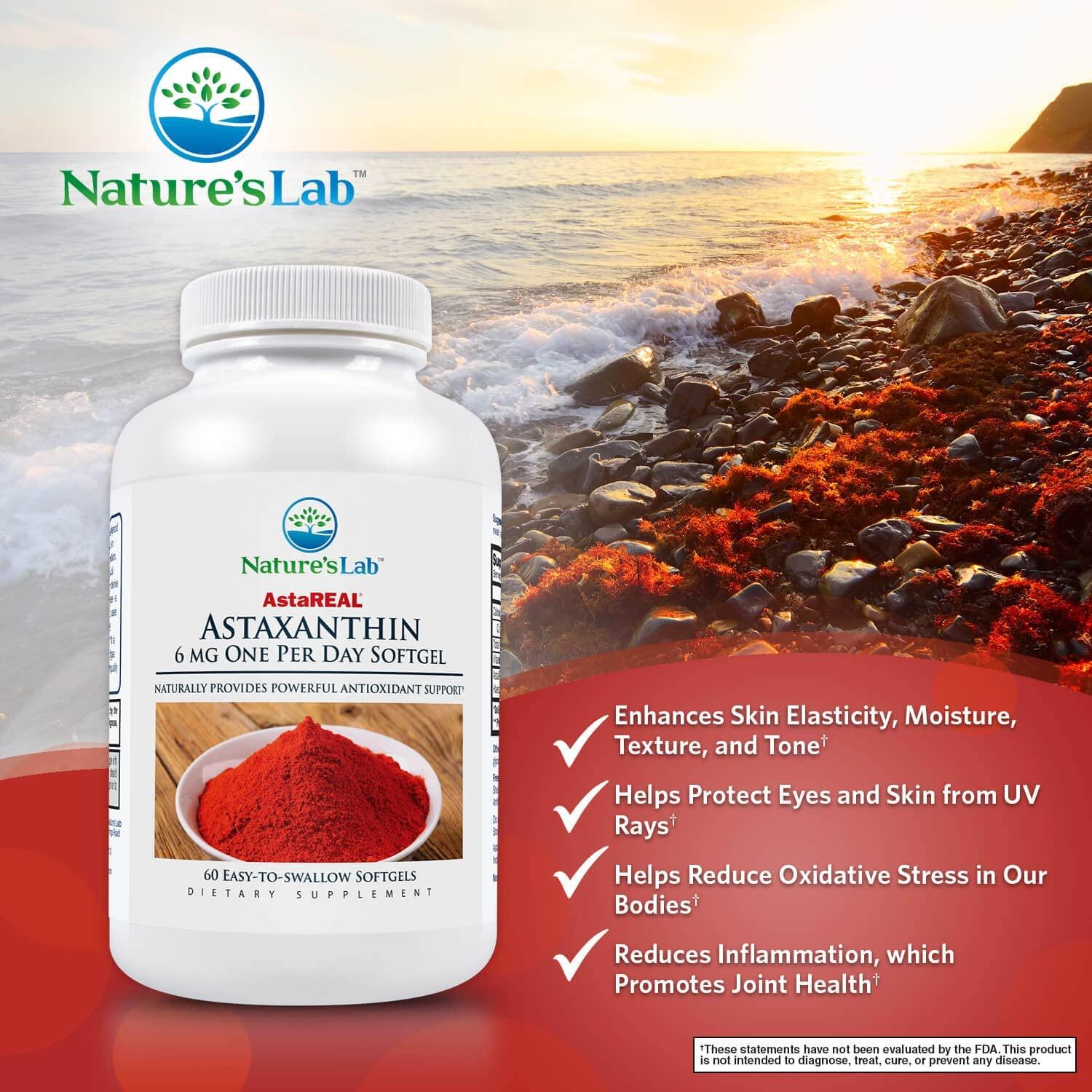 Natures Lab Astareal Astaxanthin 6mg Of Potent Antioxidant Protection For Skin Eyes Joints 