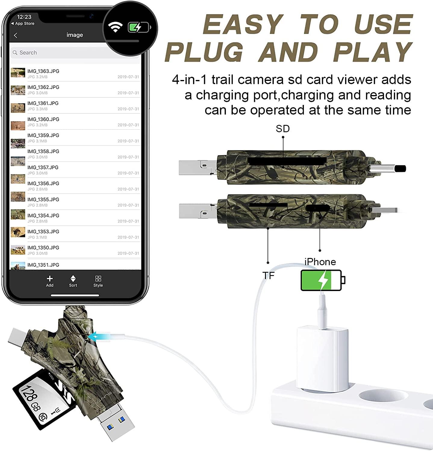 Sd Card Reader Compatible With Iphone Ipad 3 In 1 Memory Card Reader Plug  And Play Micro Sd Card Reader Sd Card Adapter Portable Trail Camera Viewer  S