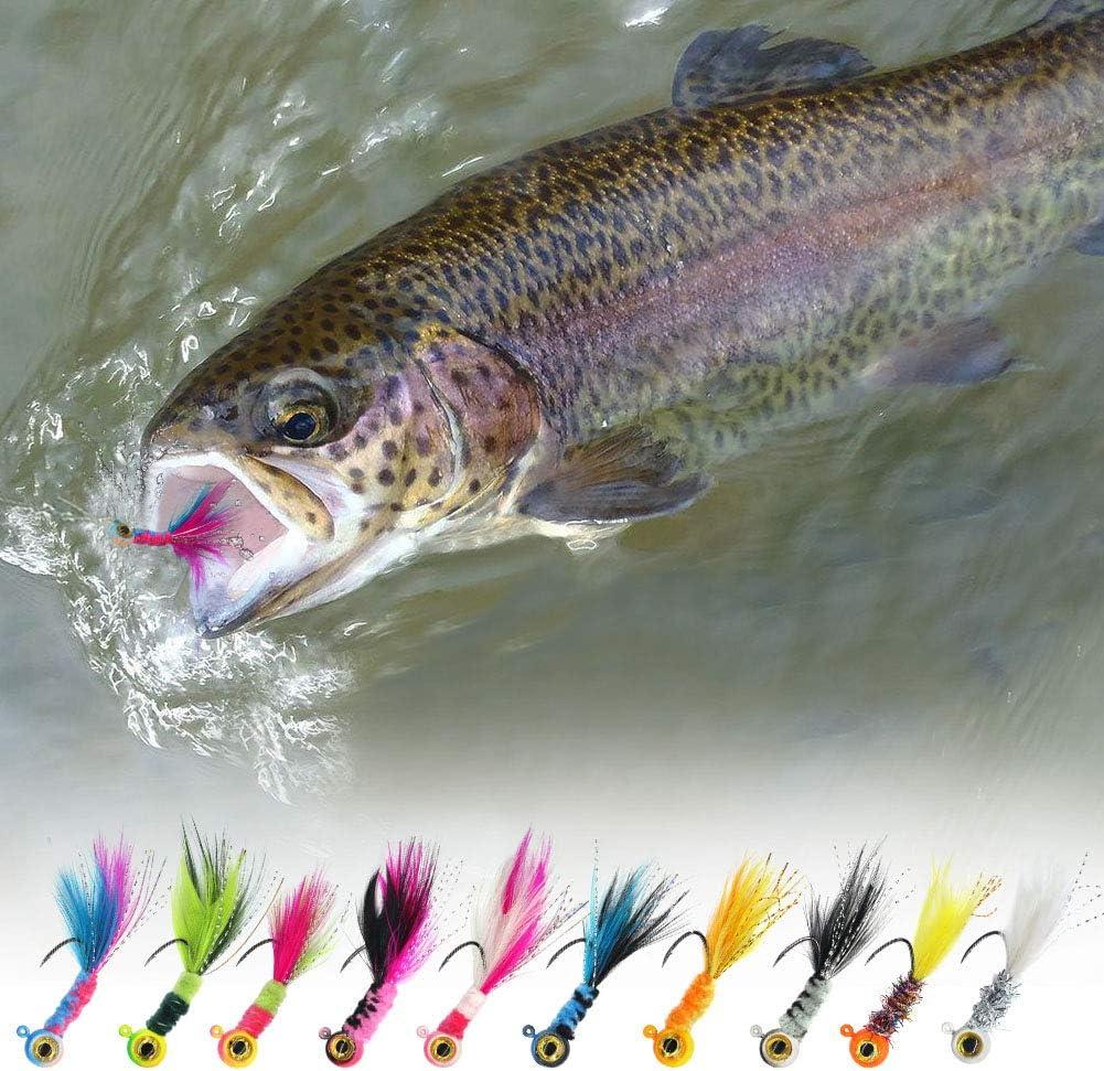 Crappie-Jig-Marabou-Feather-Jigs-for-Crappie-Fishing-Lures kit 50 Pack  Panfish Sunfish Hair Jig Bait 1/8 1/16 1/32 oz Jigheads-1/16 oz-50 Pack