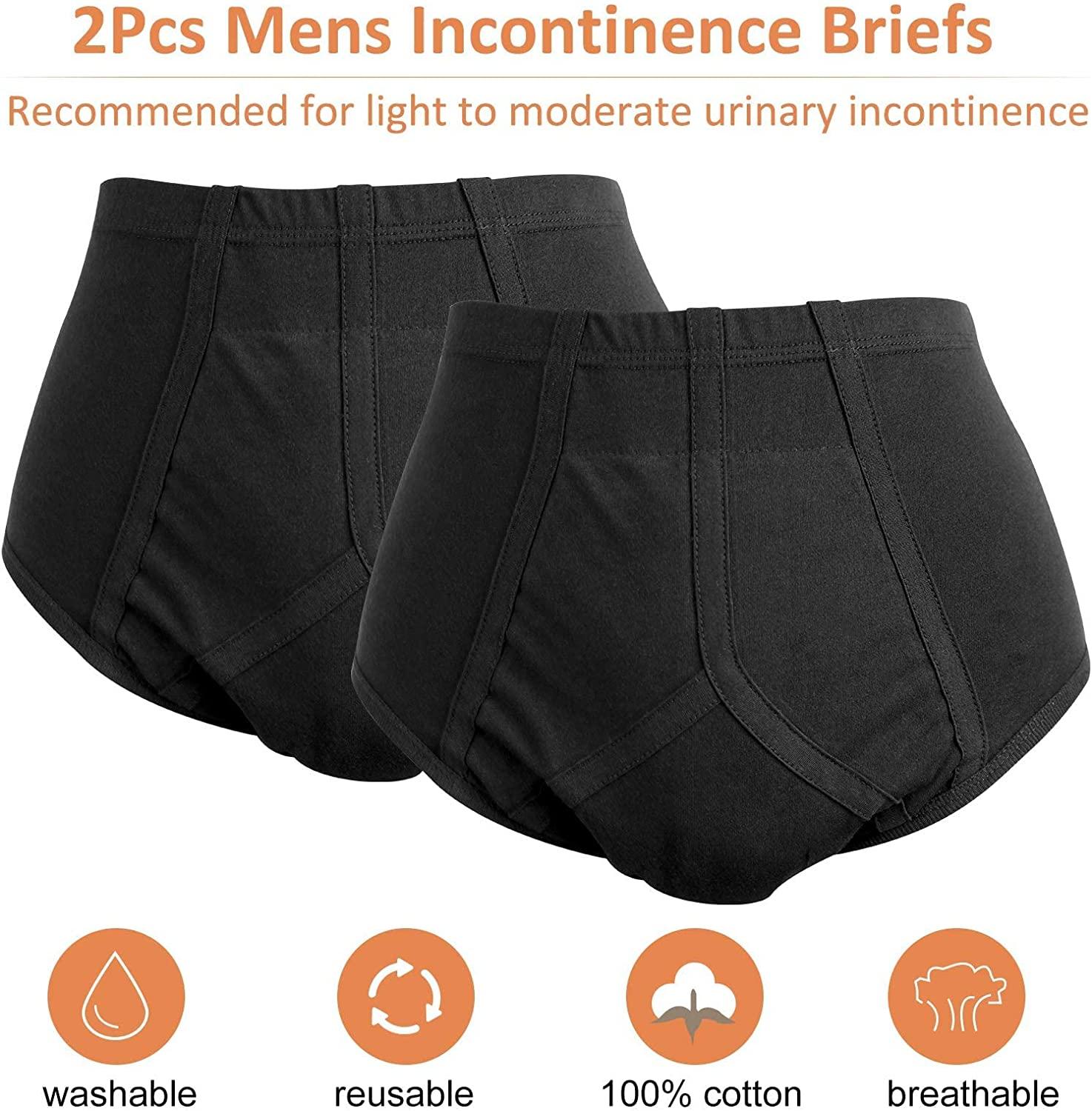 Washable Incontinence Underwear for Men 2 Pack, Heavy Leakage Proof Adult  Urinary Protective Briefs with Front Fly, Reusable Leak Proof Panties for