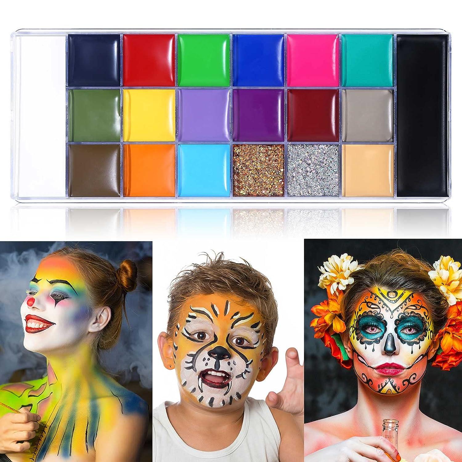 15 Color Face Paint Kit, Professional Face Painting Kit SFX Makeup Palette,  Water Activated Body Paint for Cosplay Halloween Party for Kids and Adults