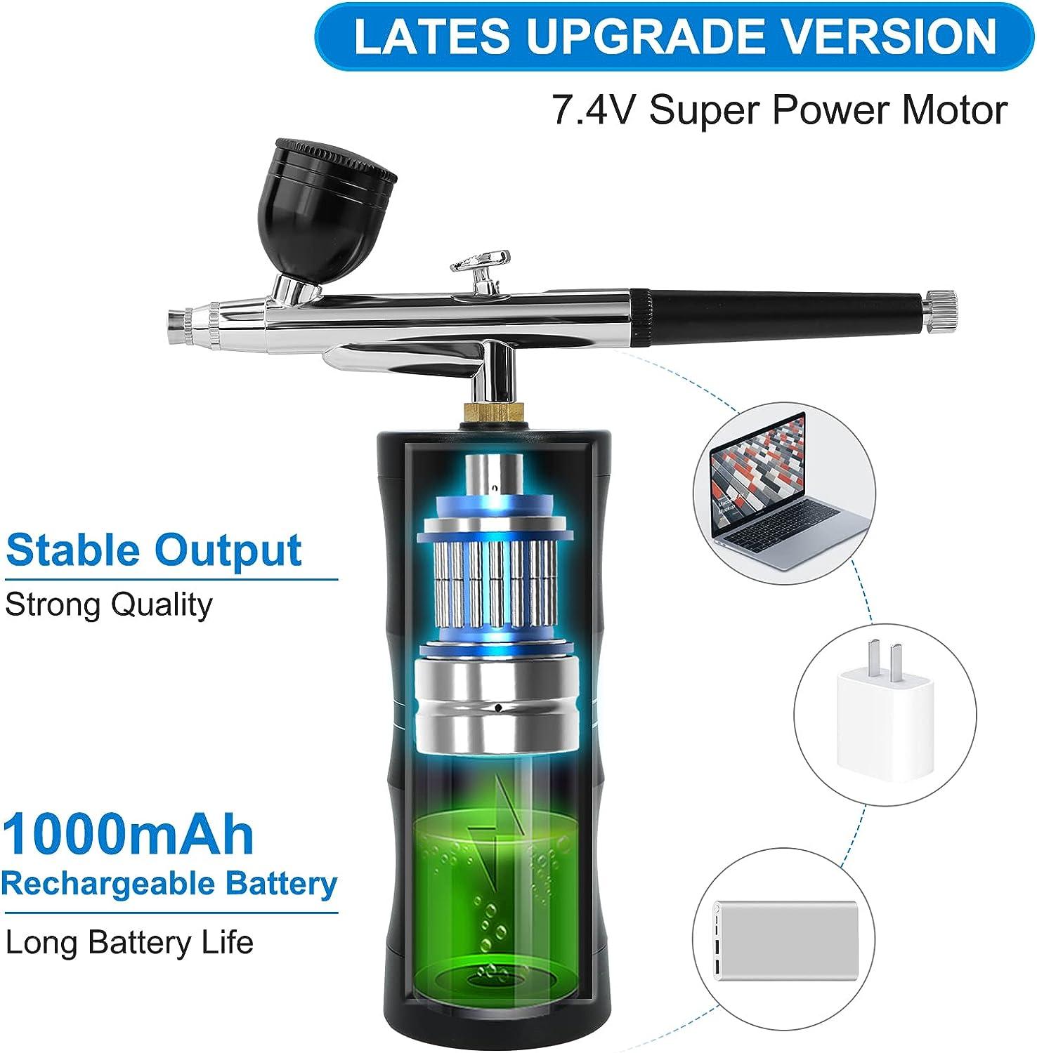 Nlapldy Airbrush Kit with Air Compressor, Upgraded 7.4V 34PSI Air Brush Gun  Rechargeable Portable Cordless Air Brush Painting with 0.4mm Nozzle for