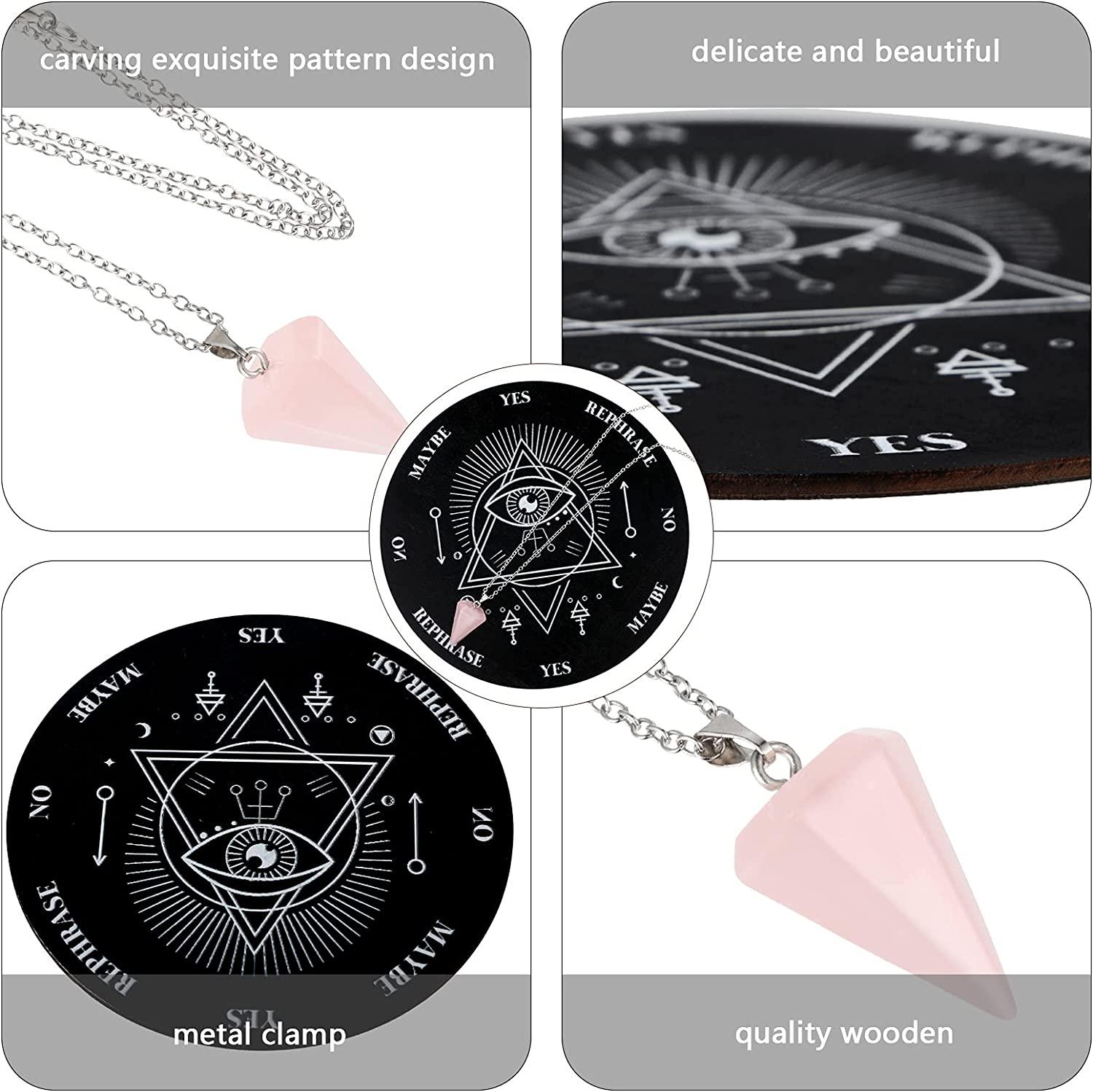  AHANDMAKER 7.8 Witch Pendulum Board, Wooden Dowsing Planchette  with Rose Quartz Crystal Dowsing Pendulums Witchcraft Divination Tools for  Spirit Altar Decoration - Triple Goddess : Toys & Games