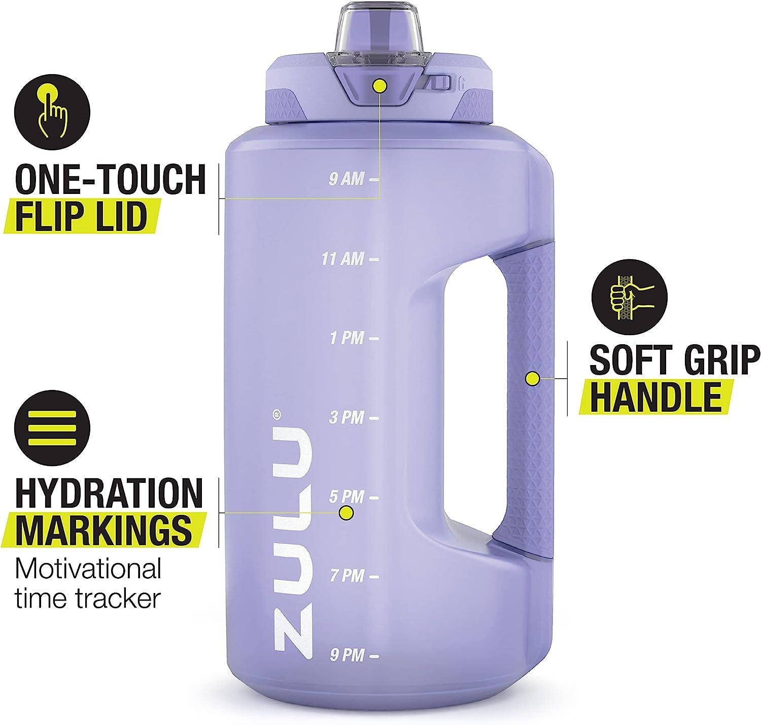 Zulu Goals Half Gallon Jug with Time Marker & Handle for All Day Hydration  & Silicone Straw with Locking, Leak-Proof Lid, BPA Free, Tropical Violet,  64oz Lilac