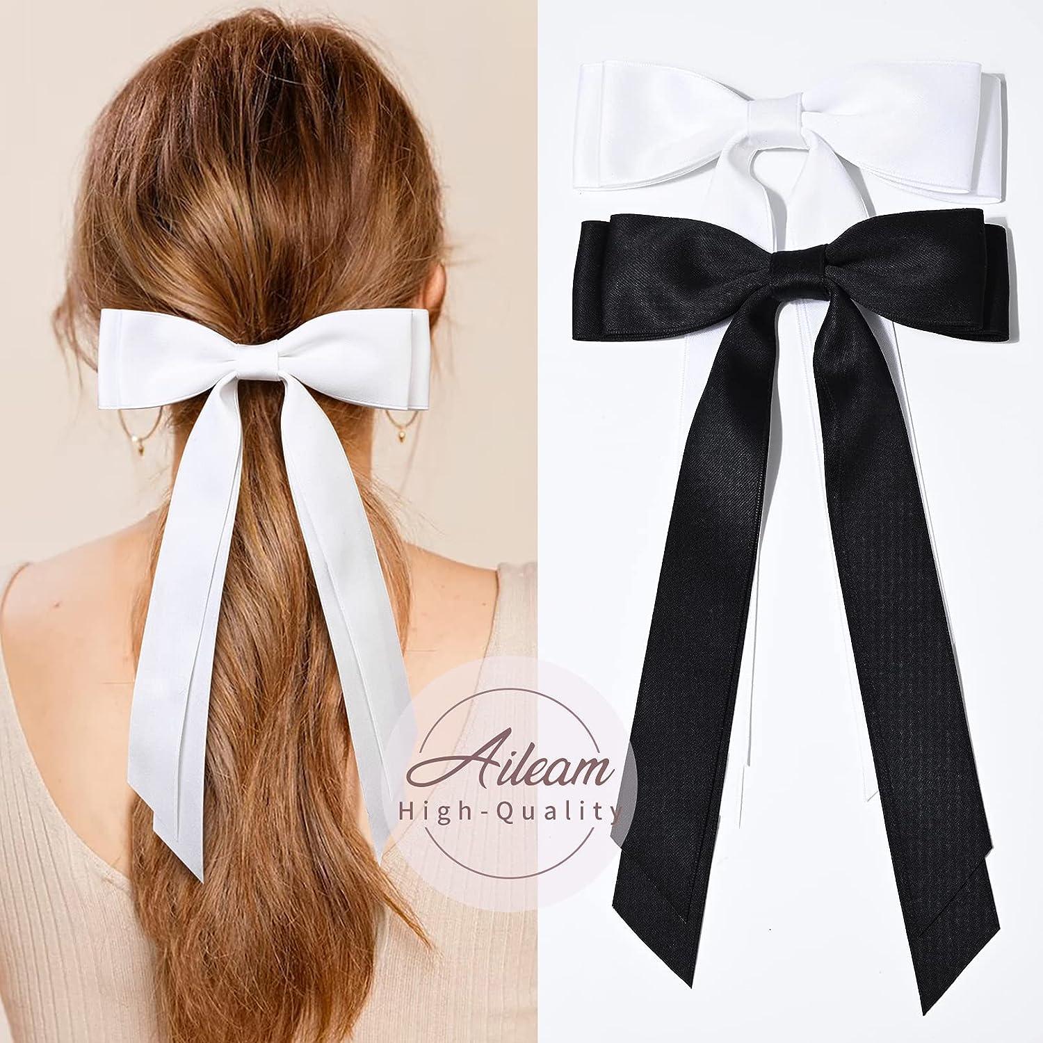 2PCS Silky Satin Hair Bows Hair Clip Black Red Hair Ribbon Ponytail Holder  Accessories Slides Metal Clips Hair Bow for Women Girls Toddlers Teens Kids