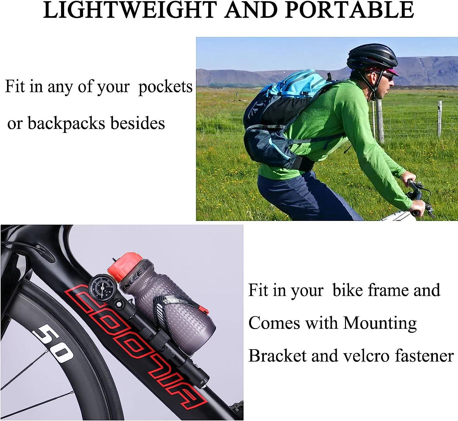 Bike Pump Portable- Mini Bicycle Pump with Pressure Gauge Fits