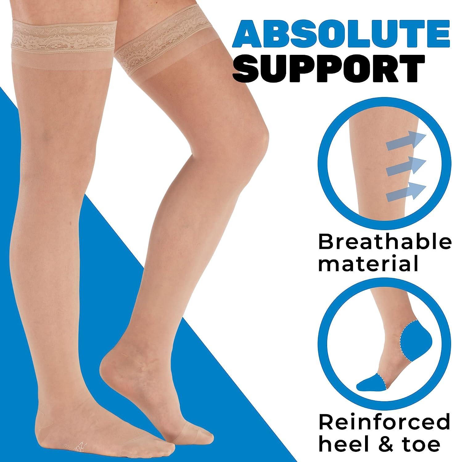 ABSOLUTE SUPPORT Made in USA - Thigh Hi Compression Dress Stockings Women  15-20mmHg for Improving Blood Circulation - Support Hose for Women  Compression with Silicone Border Nude, Medium Medium Nude