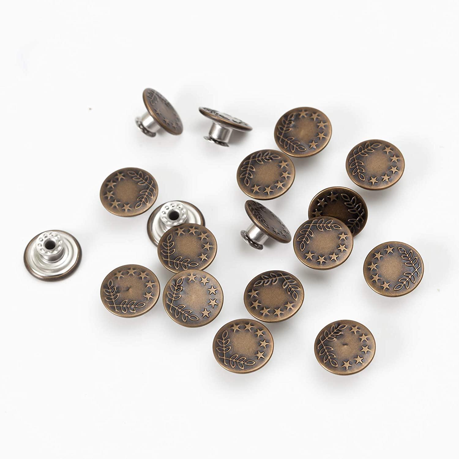 UTENEW Metal Jeans Buttons Bronze Snap Button Replacement Kit 50 Pieces, No  Sew Pants Buttons Accessories
