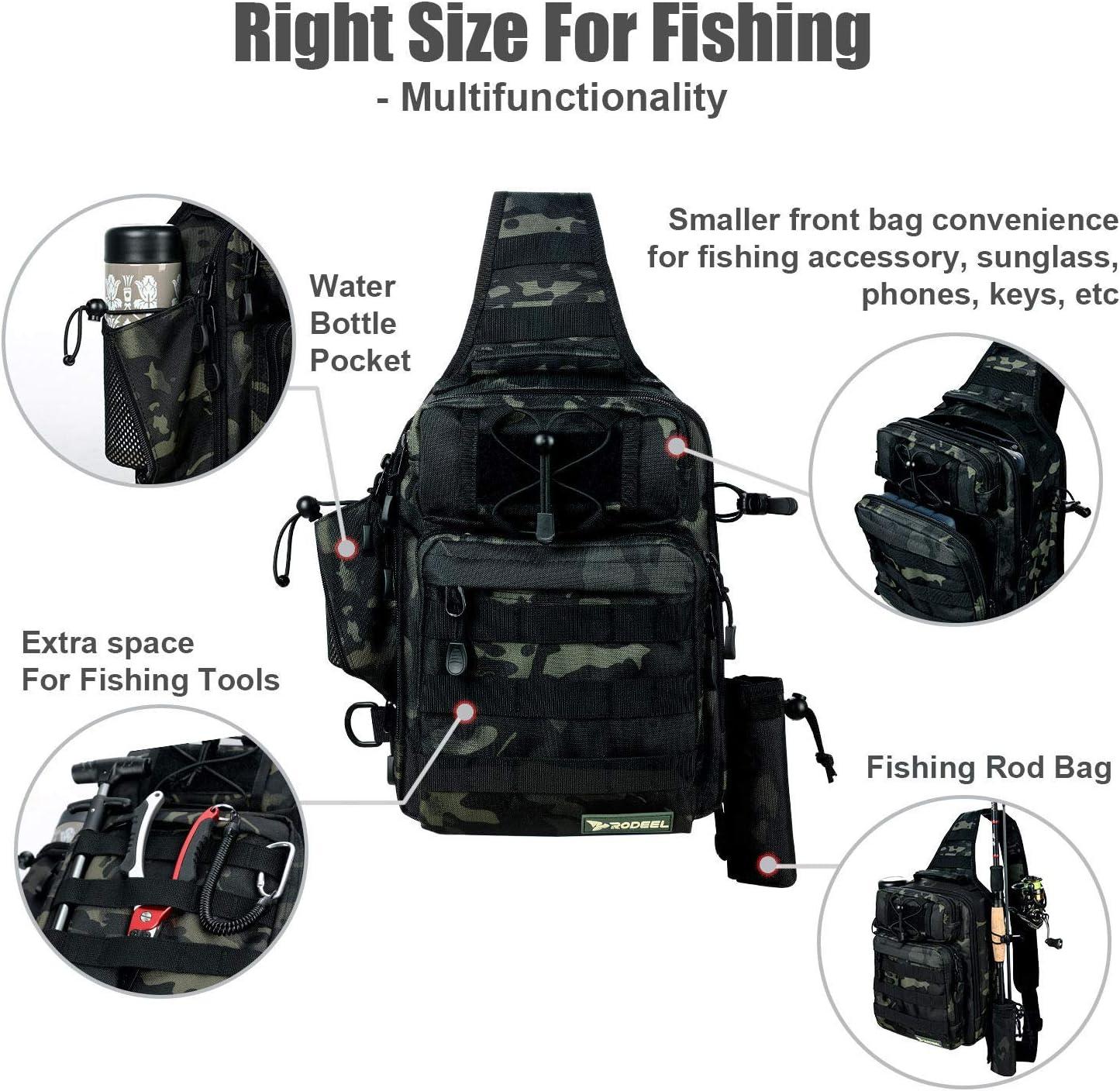 Rodeel Fishing Tackle Sling Shlouder Backpack with Fishing Rod