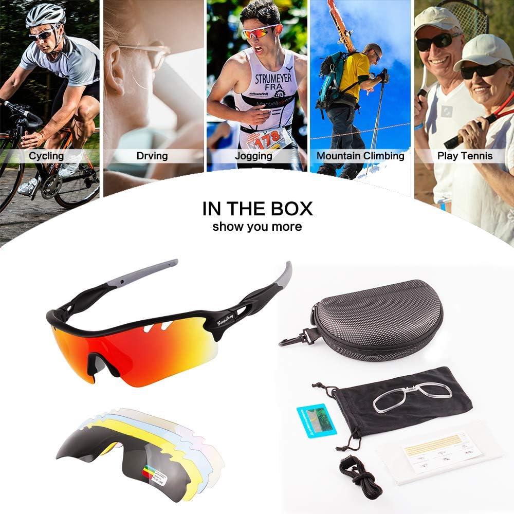 BangLong Polarized Sports Sunglasses for Men Women with 5 Interchangeable Lenes for Cycling Sunglasses Running Baseball Golf Softball Driving