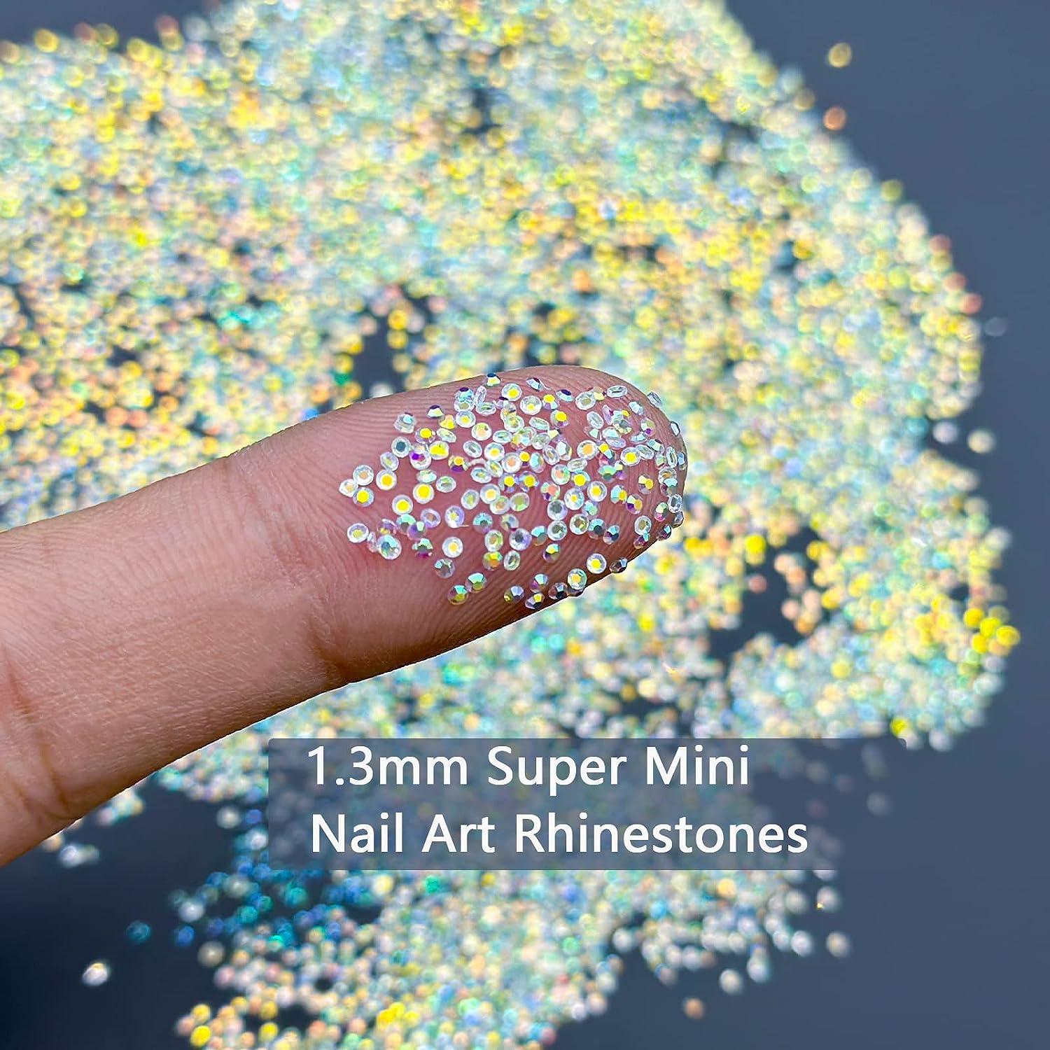 Minejin Nail Art Mini Rhinestones Micro Crystals Sharp Bead Phone Mini Gems DIY Art Decoration Need Glue 1400pcs (AB Color)