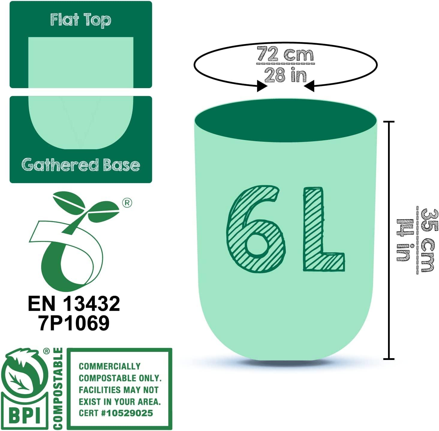 1.6 Gallon, 6 Liter, Compostable Bags with Handles