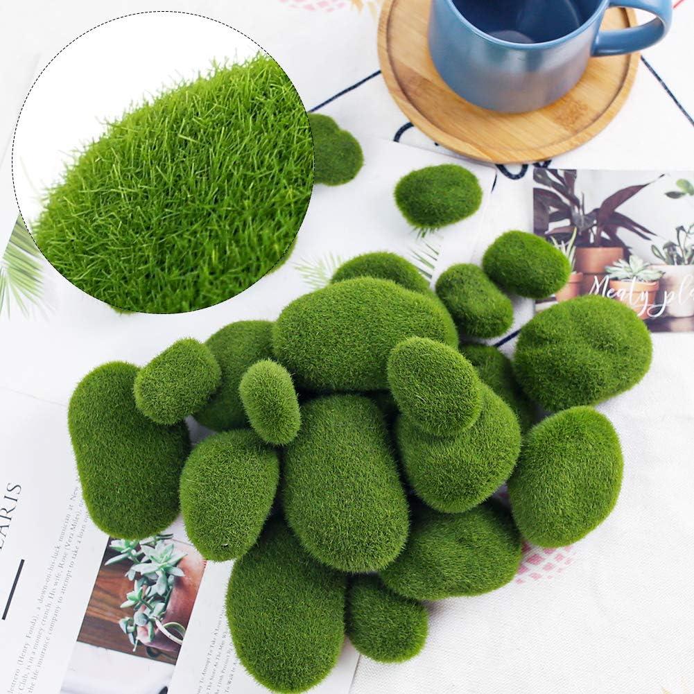 24 Pcs 3 Sizes Artificial Moss Rocks Decorative Faux Green Moss