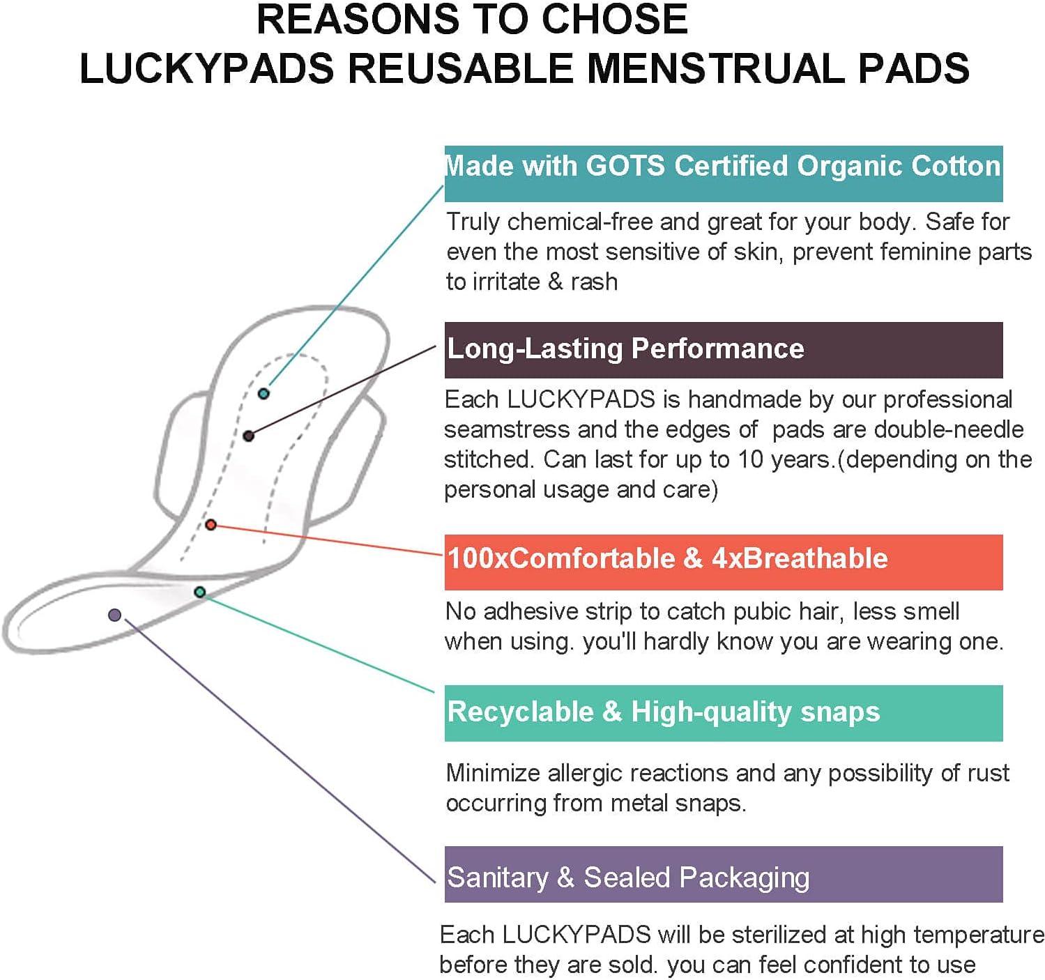 Organic Cotton Reusable Pads Menstrual; Reusable Sanitary Pads for Women &  Teens; Washable Pads Menstrual 
