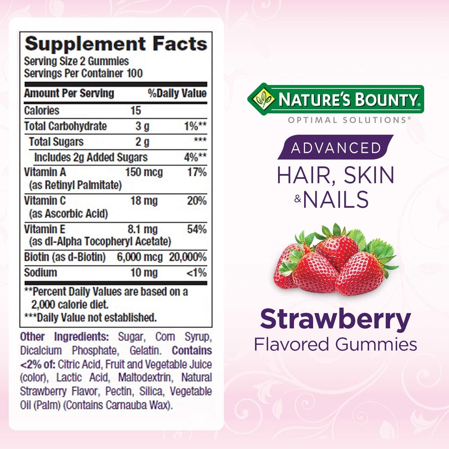 Amazon.com: Nature's Bounty Optimal Solutions Hair, Skin and Nails Gummies  - 220 Count : Health & Household