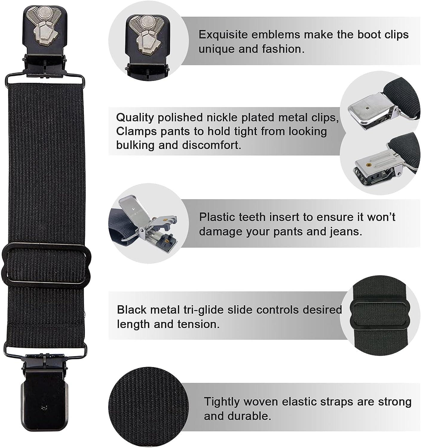 willwin Adjustable Elastic Boot clip Boot Straps Stirrups Leg Straps，Used  to Clamp for Women and Men Motorcycle Pant Suspenders(8 Pcs)