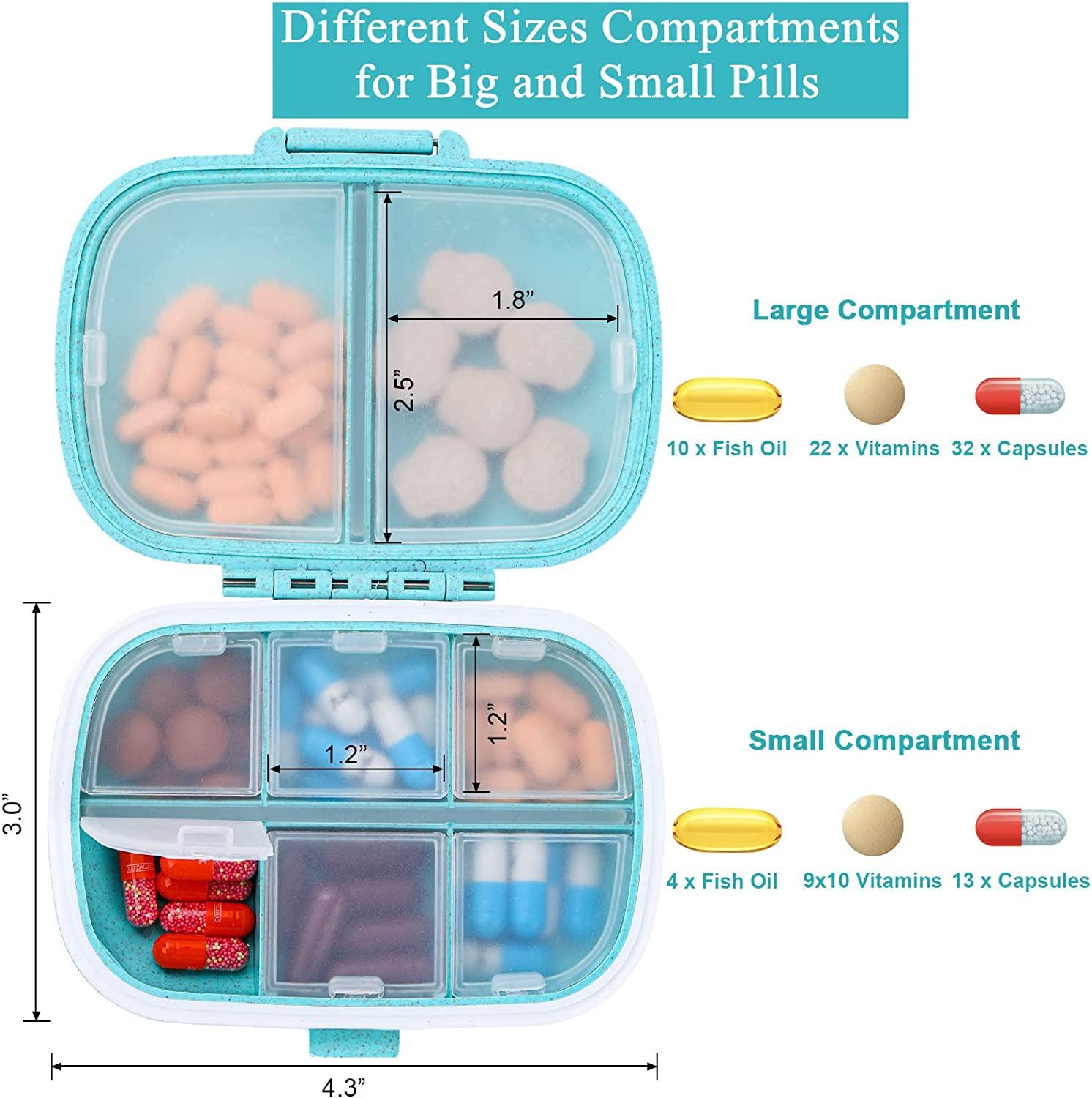 4 Pack Portable Travel Pill Organizer Case for Pocket Purse Cute Small  Daily Pill Box 4 Compartments Plastic Medicine Vitamin Holder Container