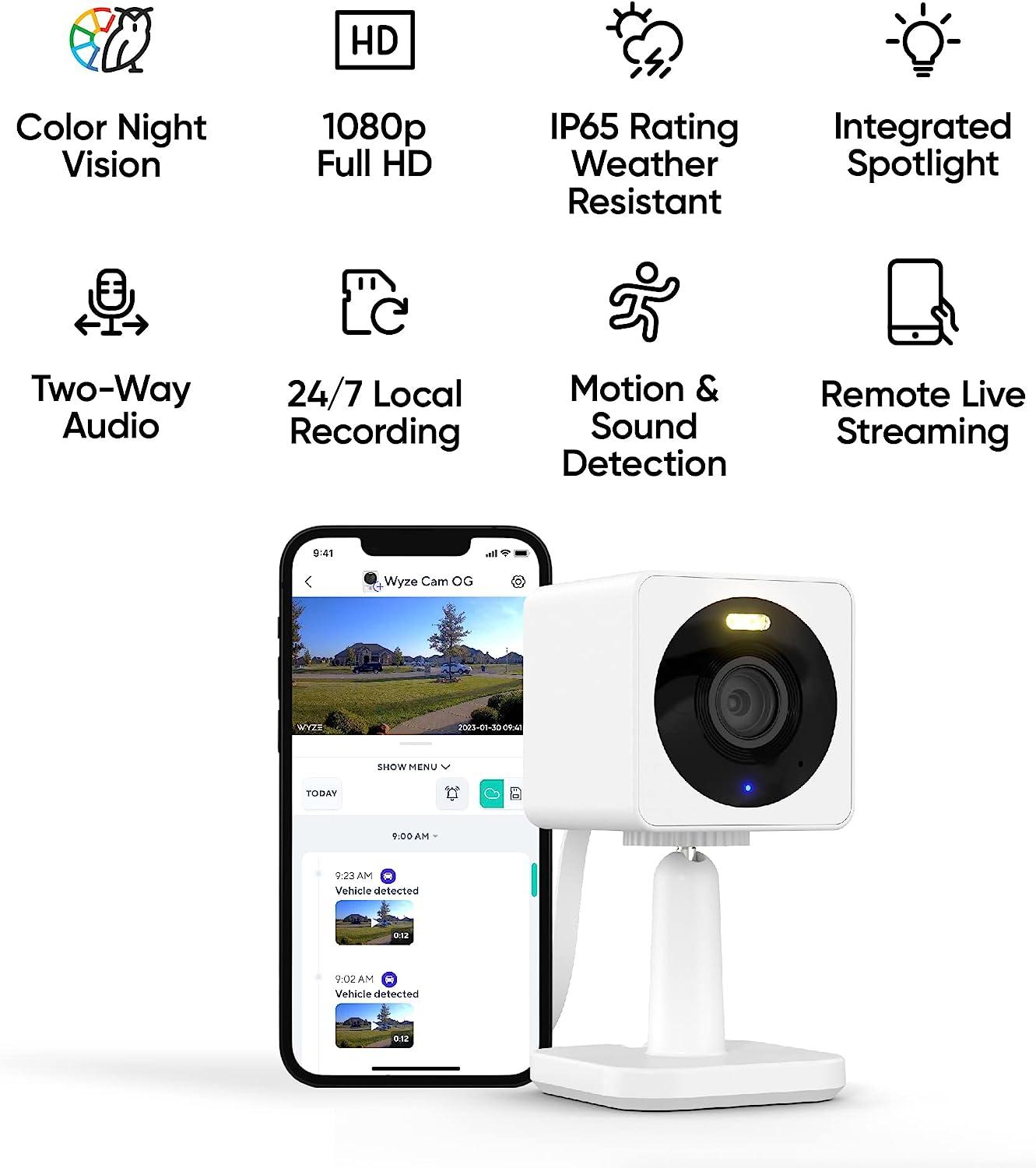 WYZE Cam v3 Indoor/Outdoor Smart Security Camera, 1080p Plug-in Color Night  Vision, Two-Way Audio, Motion Detection for Baby Pet Home Monitor, Works  with Alexa 