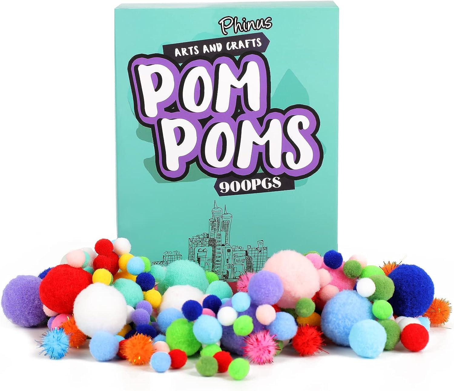 900 PCS Pom Poms Multicolor Bulk Pom Poms Arts and Crafts Soft and Fluffy  Craft Pom Poms Assorted Sizes Pompoms for Arts and Craft Making Decorations
