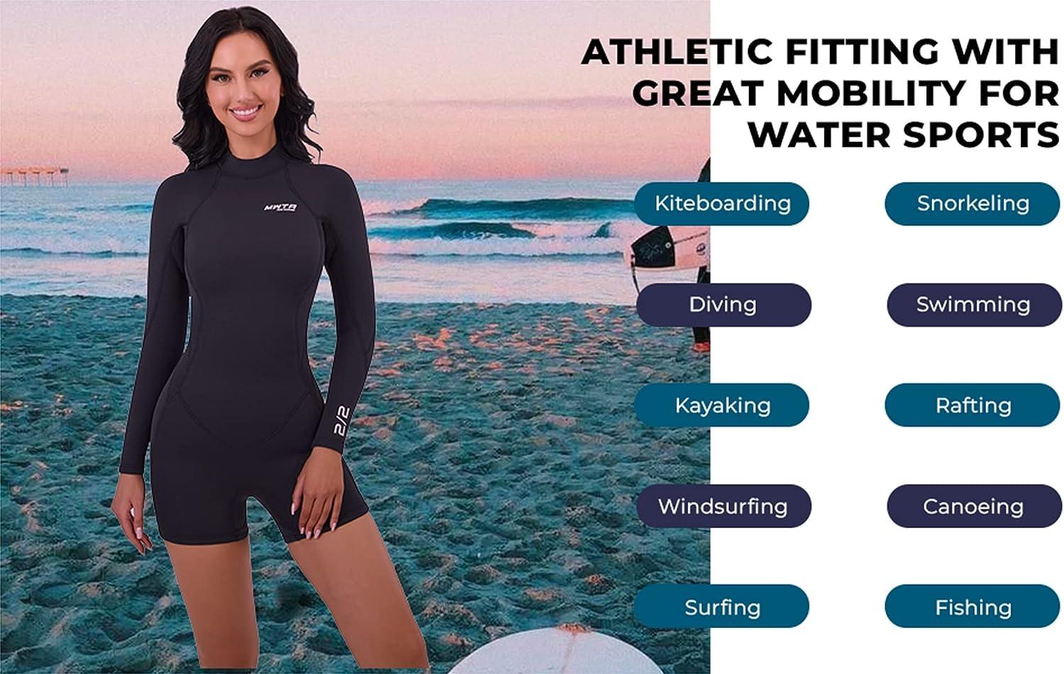 MWTA Womens Shorty Wetsuit, 2mm Neoprene Long Sleeve Swimsuit with Back  Zip, Offers UV Protection, Wetsuit for Diving Snorkeling Swimming Surfing  Black 6 (5'4-5'6 / 110-125 LB)