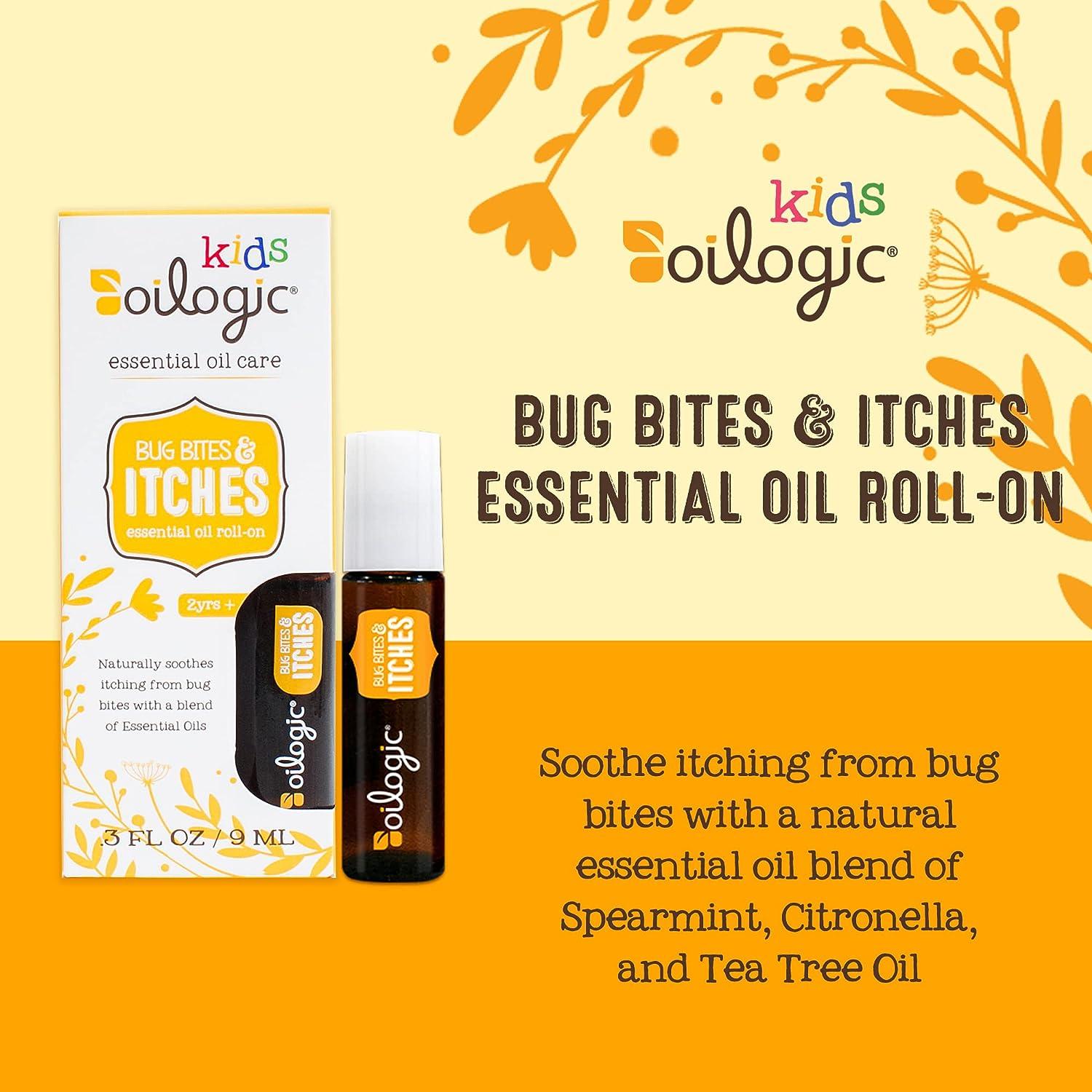 Oilogic Kids Bug Bites & Itches Roll-On Essential Oil - Gentle & Safe  Aromatherapy Blend 100% Pure Essential Oils (Tea Tree Citronella &  Spearmint Oil) Diluted with Castor & Jojoba Oil for